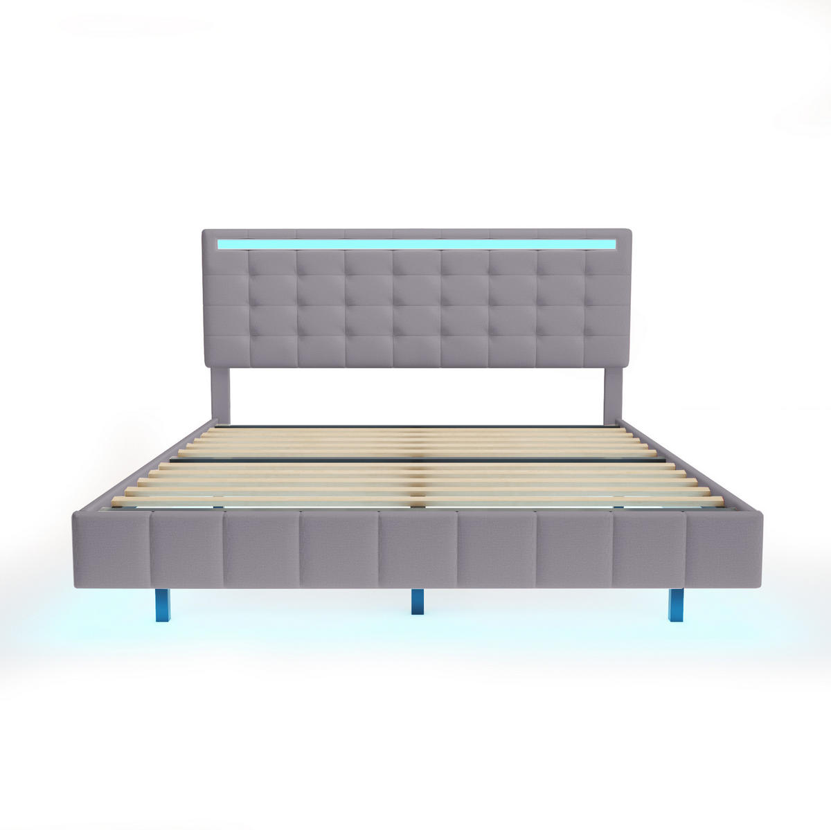 POLSTERBETT 160/200 cm grau mit LED-Beleuchtung und Kopfteil-Design - Grau, Textil (160/200cm) - OKWISH