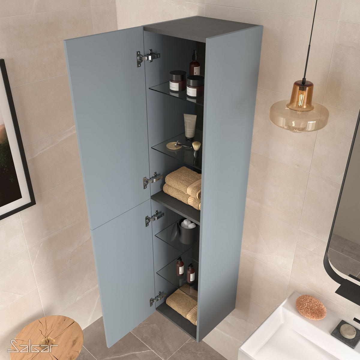 HOCHSCHRANK ALLIANCE 1600 mit 2 Türen Blue Fog - Hellgrau, Glas/Holz (35/160/35cm) - Salgar