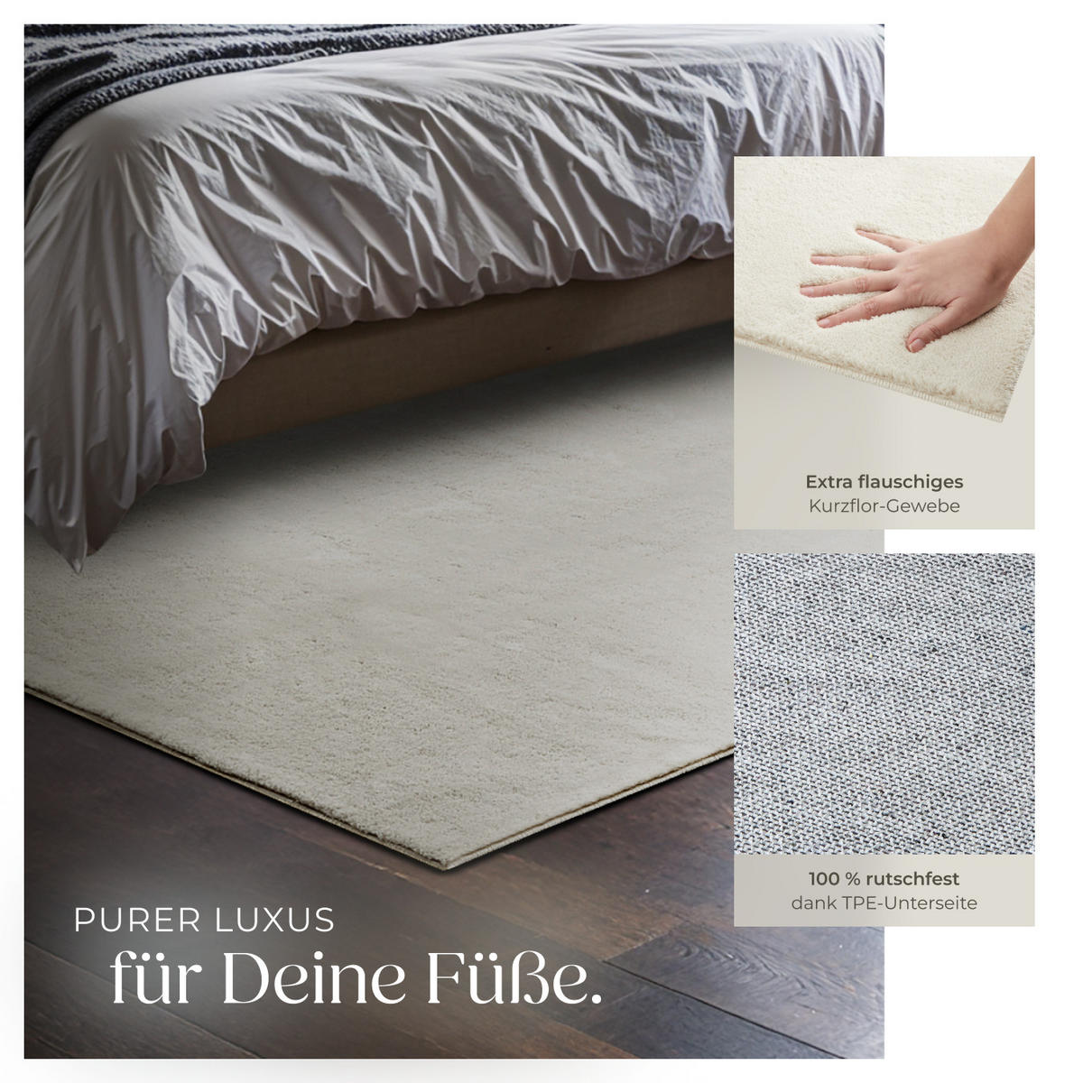 KURZFLORTEPPICH Soft Zone,rutschfeste Unterseite,creme - Creme, Kunststoff (170/120cm) - tectake