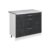 KÜCHENUNTERSCHRANK R-Line, Schwarz Beton/Weiß, 100 cm Arbeitsplatte Marmor - Schwarz/Weiß, Holzwerkstoff (100/81.6/60cm) - Vicco