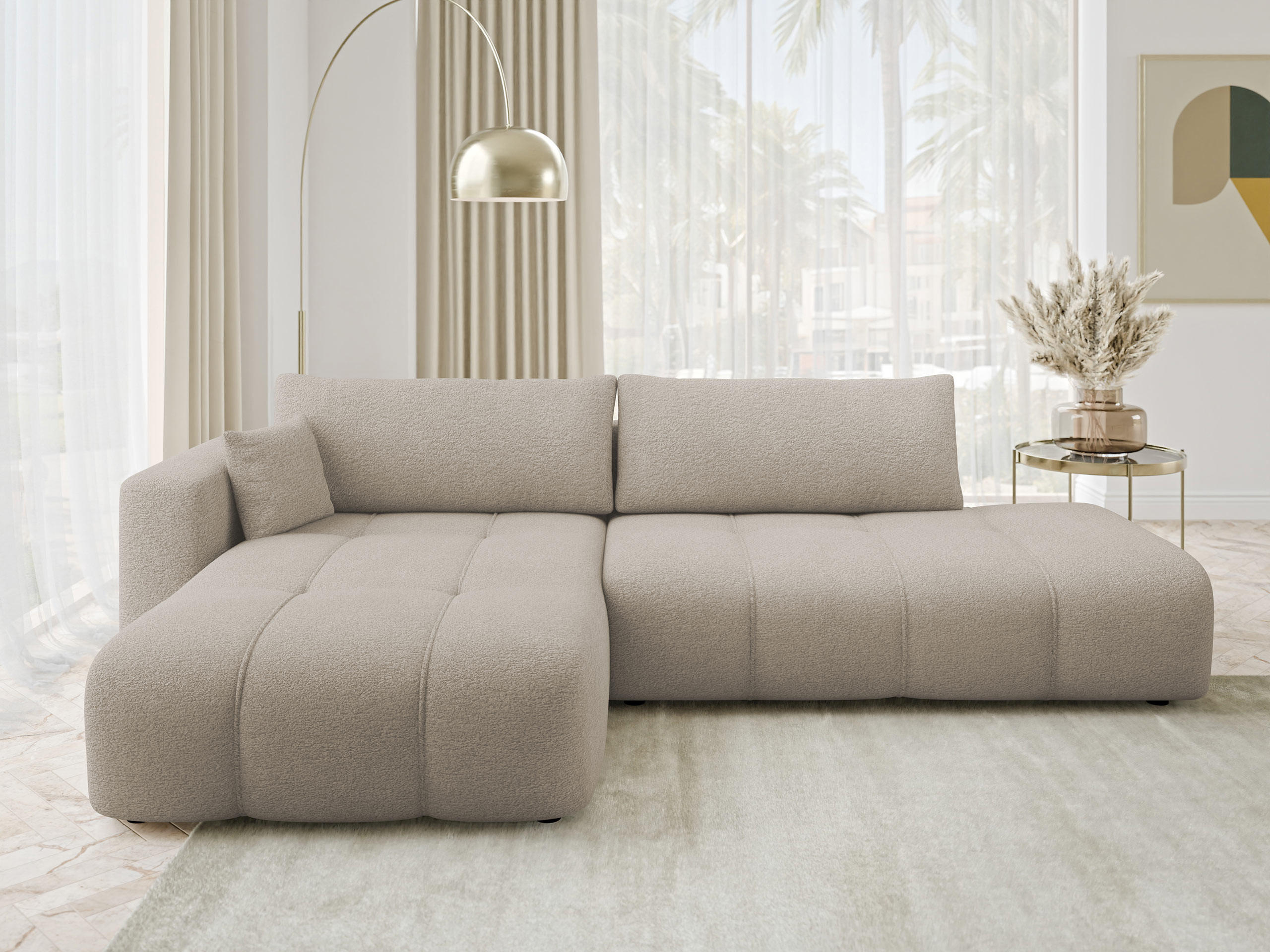 ECKSOFA Furyn O, Seite: Links - Beige/Schwarz, Holzwerkstoff/Kunststoff (262/145cm) - MIRJAN24