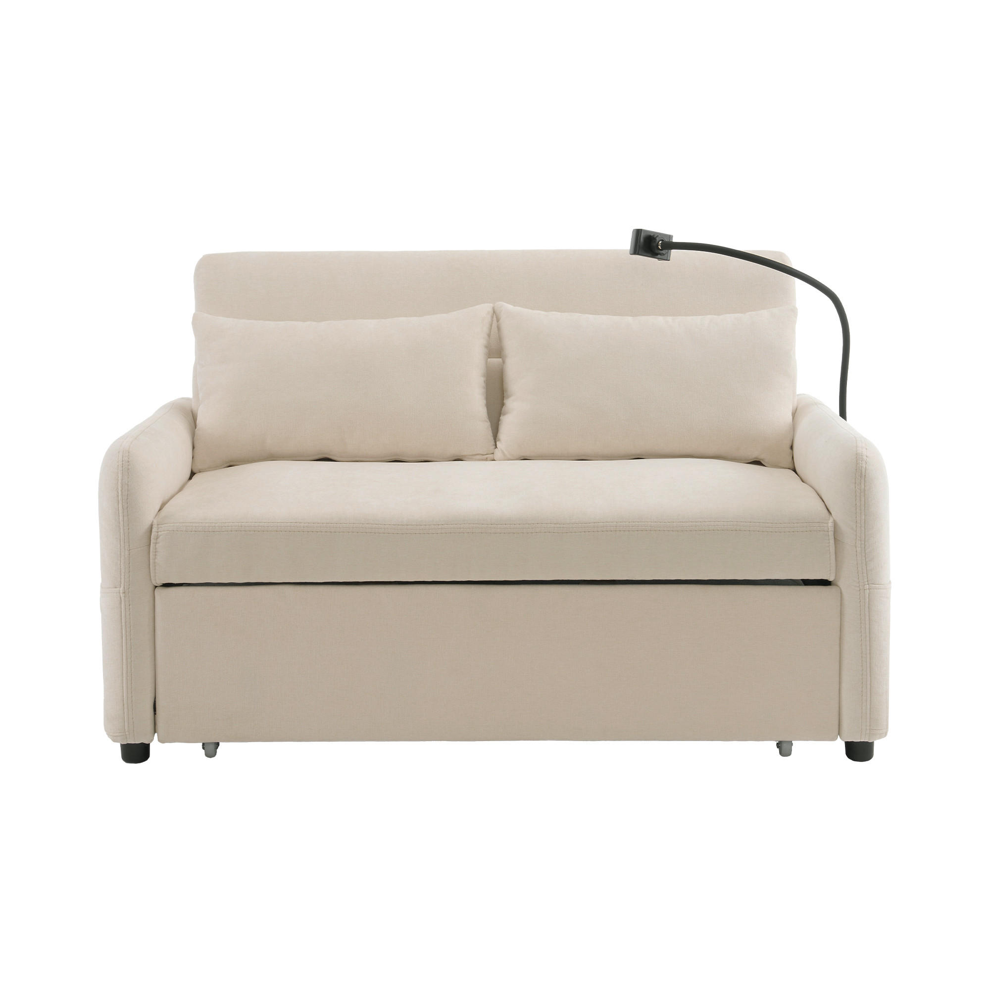 SCHLAFSOFA Doppel Klappbares mit verstellbarer Rückenlehne und USB-Anschluss Chenille Beige 129/163/81 cm - Beige, Textil (129/81/76cm) - OKWISH