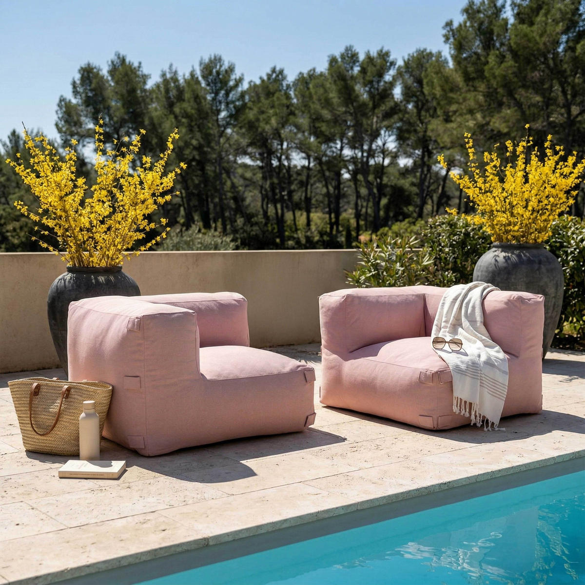 GARTENSOFA mit 2 Sitzplätzen, Puderrosa - Pink, Textil - Oviala