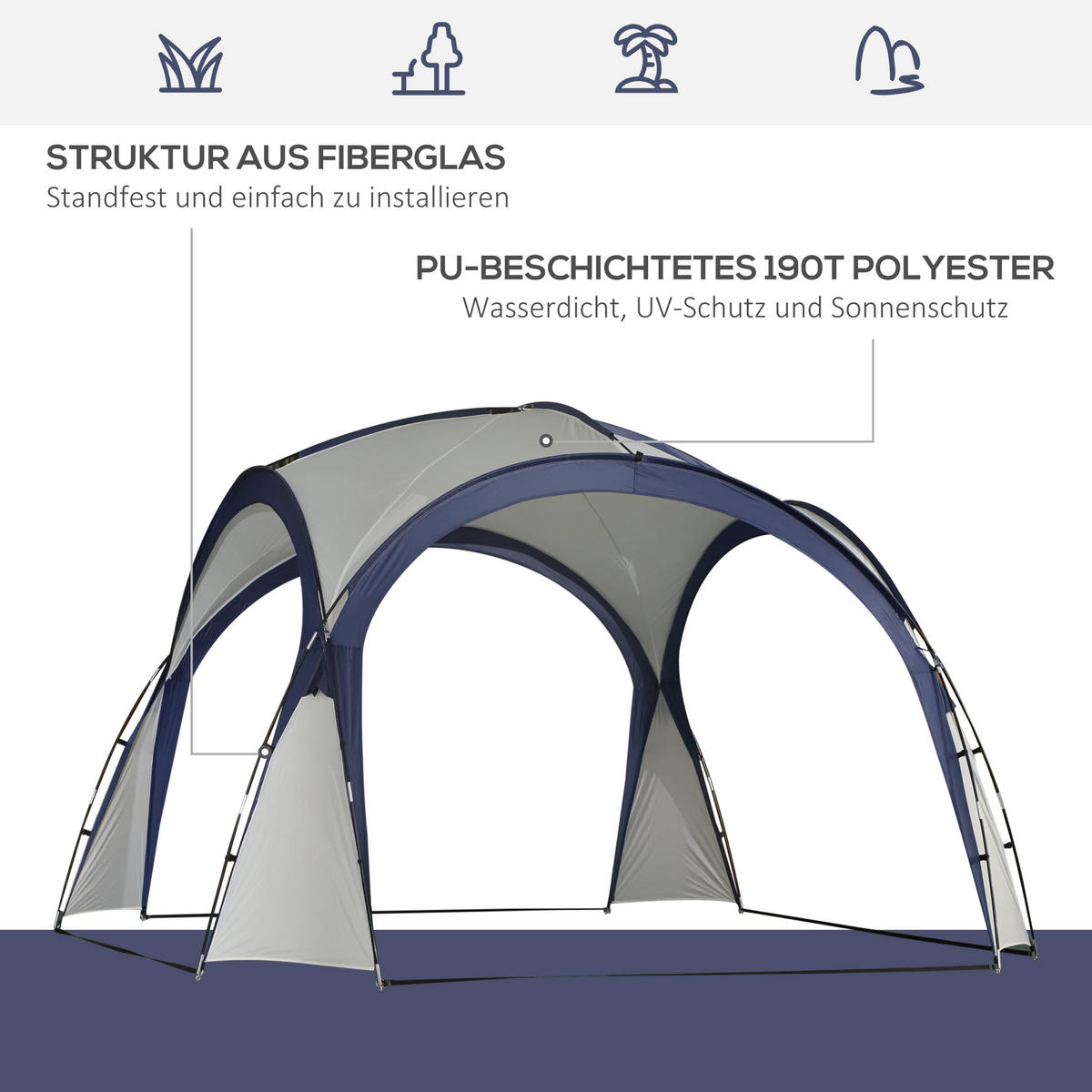 GARTENZELT Cremeweiß, Polyester, Glasfaser - Creme, Kunststoff (350/350cm) - Outsunny