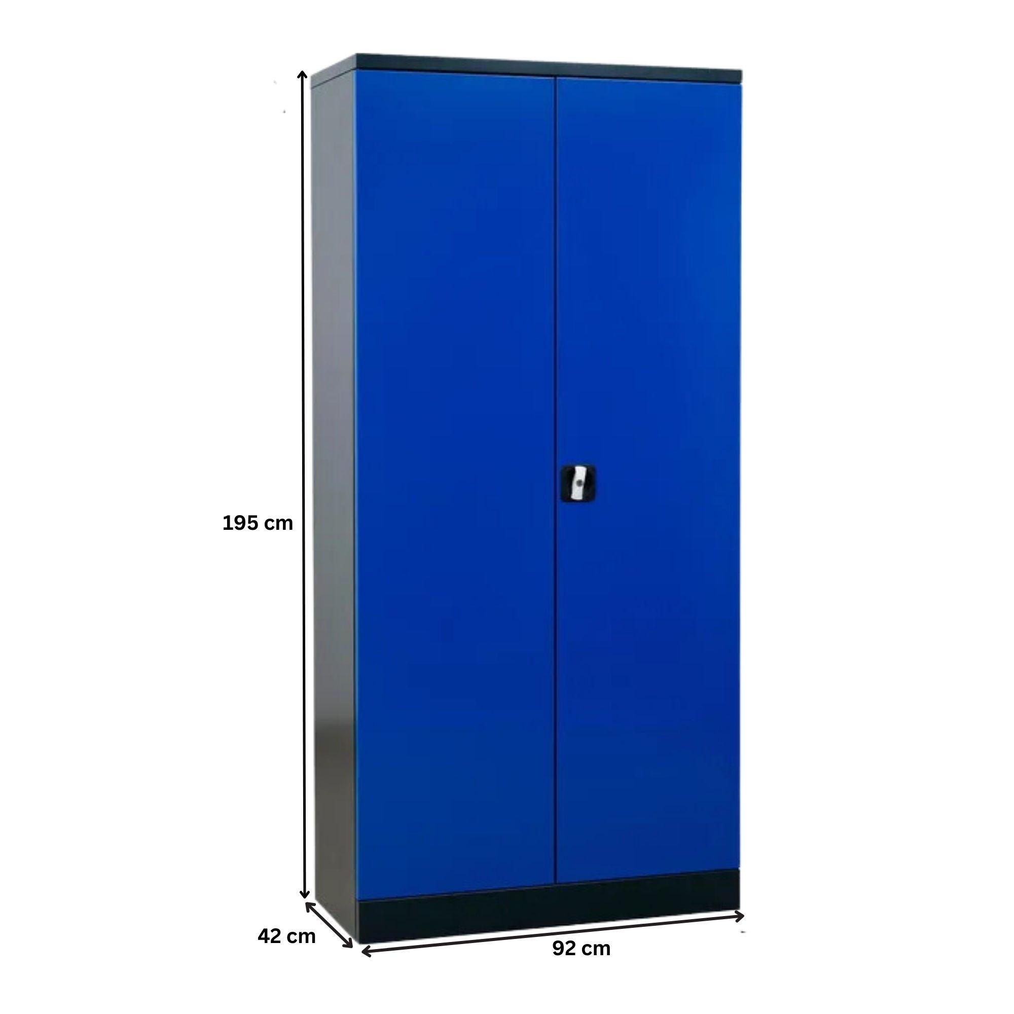 STAHLSCHRANK Bee mit 5 lackierten Fachböden 195x92x42 cm Korpusfarbe Schwarz Frontfarbe Enzianblau - Blau, Metall (92/195/42cm)