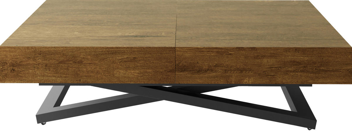 COUCHTISCH Cavetta U höhenverstellbar ausziehbar, Lefkas Eiche 120-200/80/27-76 cm - Alteiche/Schwarz, Holzwerkstoff/Metall (80/120/76cm) - WFL GROUP