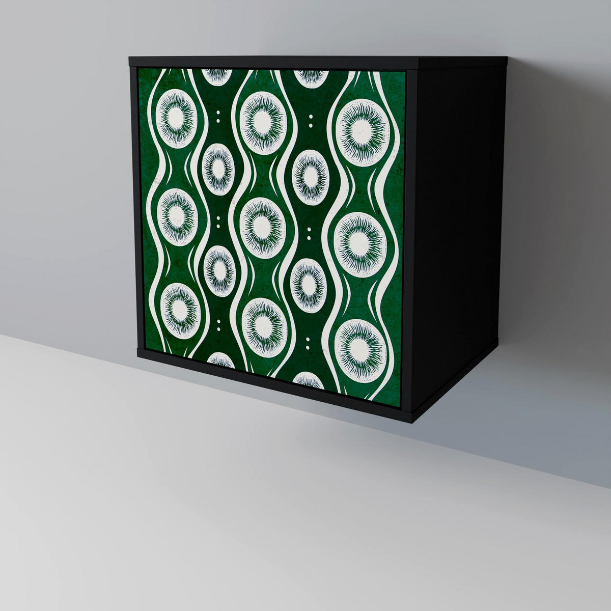 SIDEBOARD GREEN EYES, Schwarz, 57,5x42x70,5 cm, Schwarze Metall-Sternfüße - Multicolor/Schwarz, Holzwerkstoff/Metall (57.5/70.5/42cm) - SpaceRebels