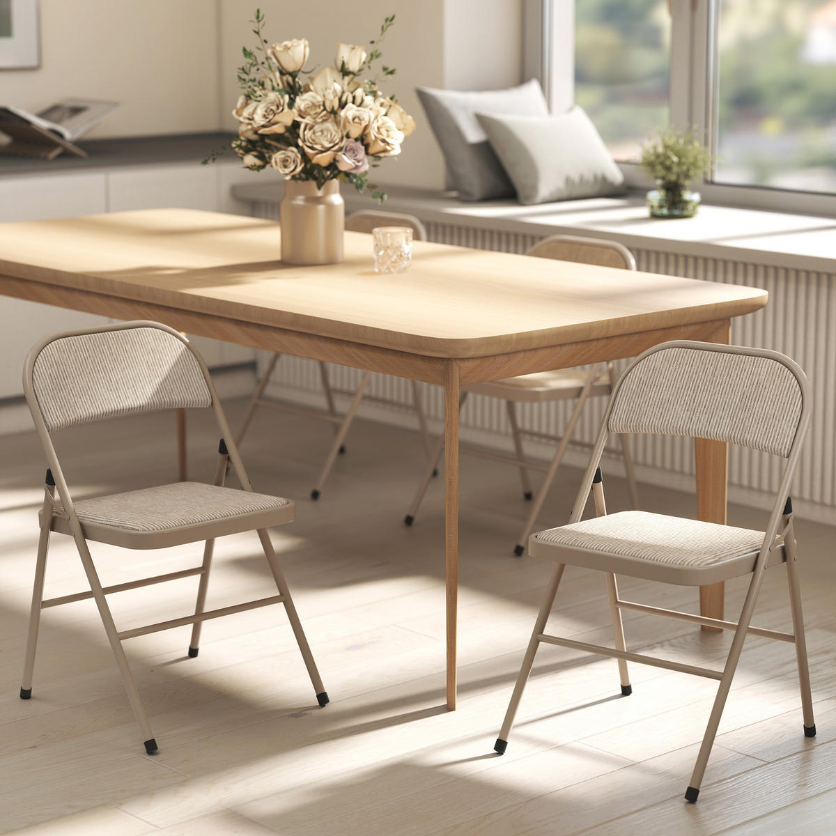 KLAPPSTÜHLE 2ER-SET aus Polyester Stahl Beige - Beige, Textil/Metall (45/78/46cm) - HOMCOM