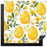 HERDABDECKPLATTE Blumen - Ostereier - Gelb Induktionsmatte 78x78 cm - Gelb, Kunststoff (78/78/0.2cm) - MuchoWow