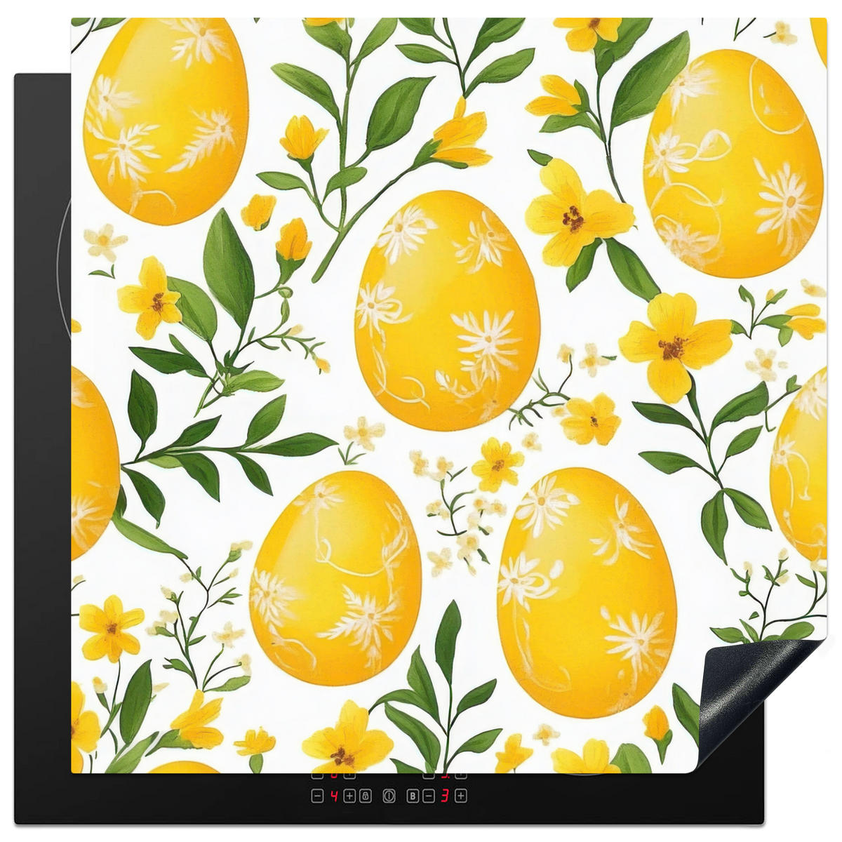 HERDABDECKPLATTE Blumen - Ostereier - Gelb Induktionsmatte 78x78 cm - Gelb, Kunststoff (78/78/0.2cm) - MuchoWow