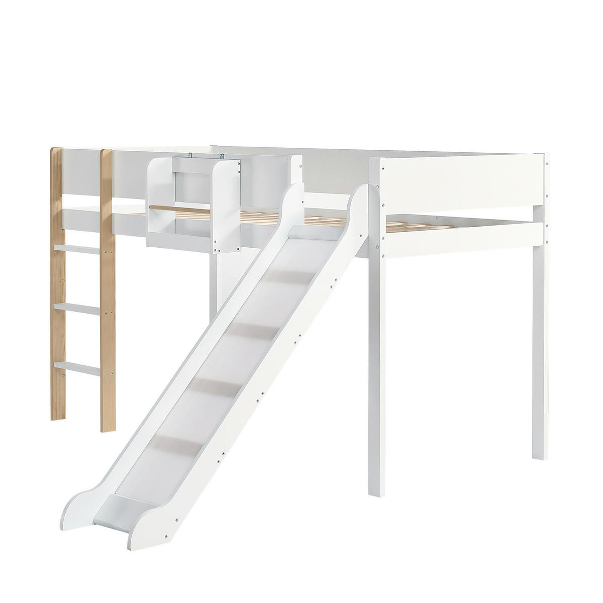 HOCHBETT 90/200 cm aus Kiefer und MDF mit Rutsche und abnehmbarem Regal Weiß/Natur - Weiß, Holz (90/200cm) - Modenvie
