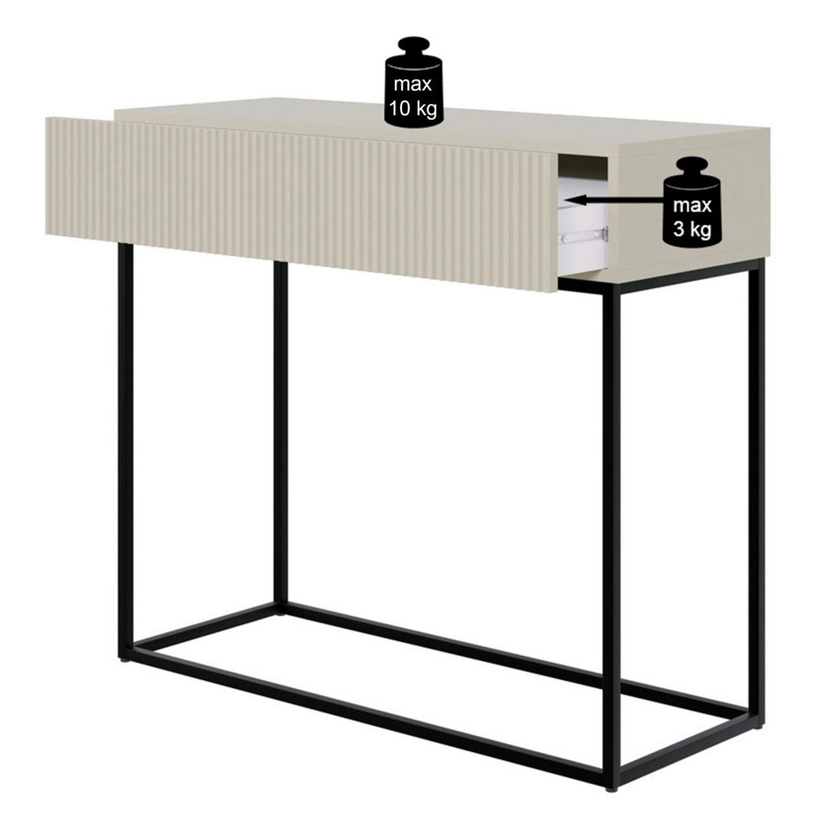 KONSOLENTISCH Veldio mit Schublade und geriffelter Front, Weiß mit goldenen Beinen, 90 cm - Goldfarben/Weiß, Holzwerkstoff/Metall (35.6/90/79cm) - Selsey