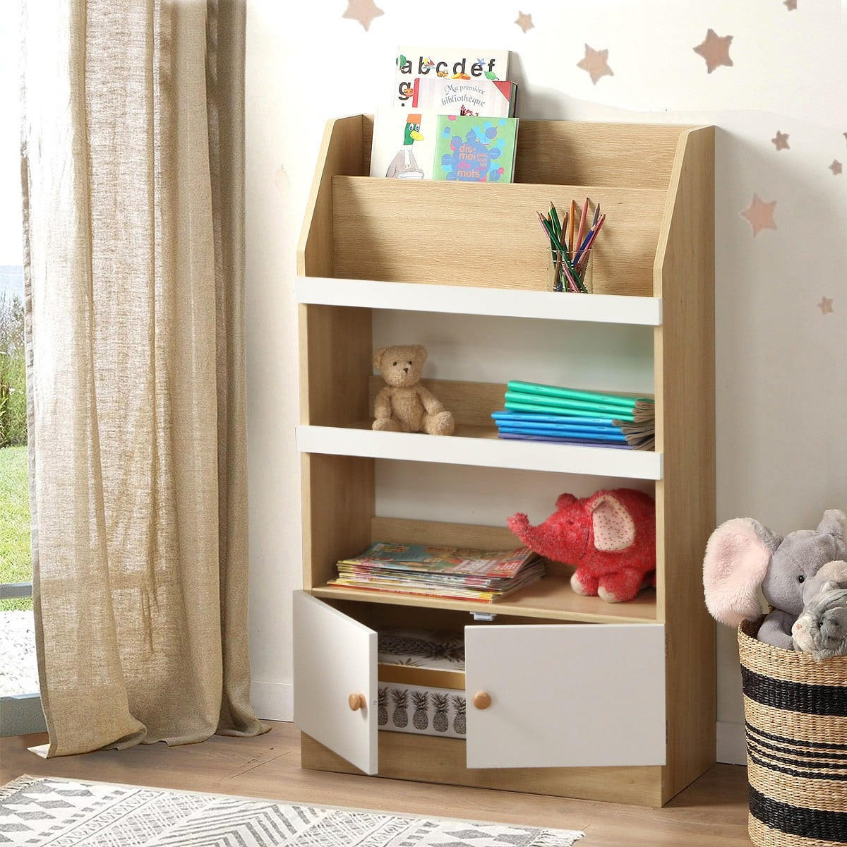 AUFBEWAHRUNGSREGAL mit 2 Türen für Kinder 106/25,5/62,8 cm - Eschefarben, Holzwerkstoff (25.5/106/32cm) - Calicosy