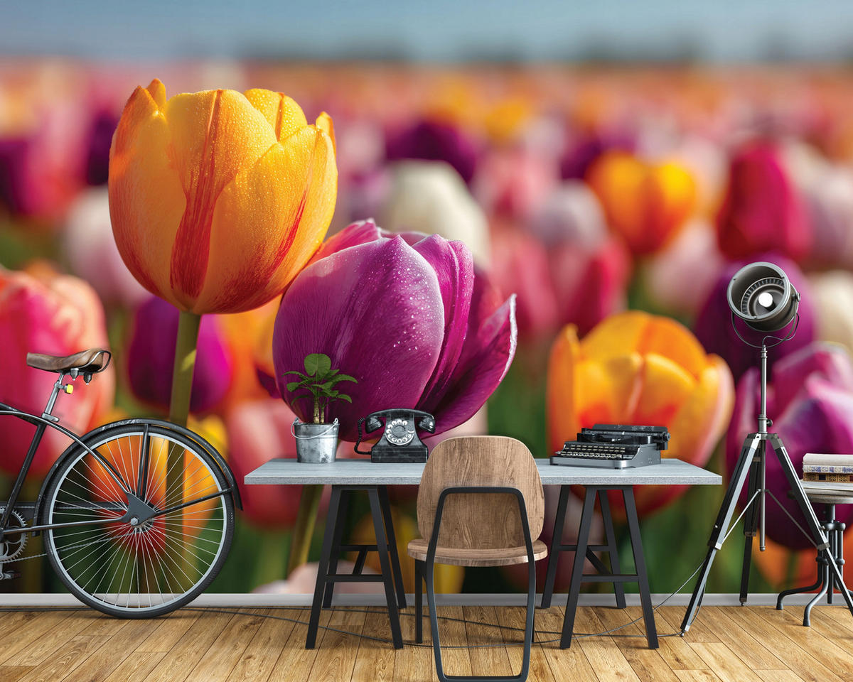 FOTOTAPETE Blumen Tulpen Bunt 200x140 cm - Multicolor, Papier (200/140cm) - Wallarena