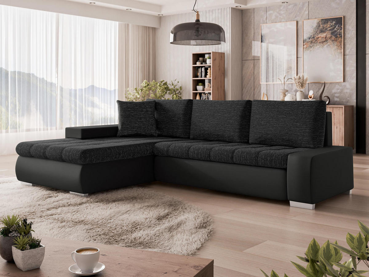 ECKSOFA Orkan Mini Lux - Schwarz, Holz/Textil (265/185cm) - MIRJAN24