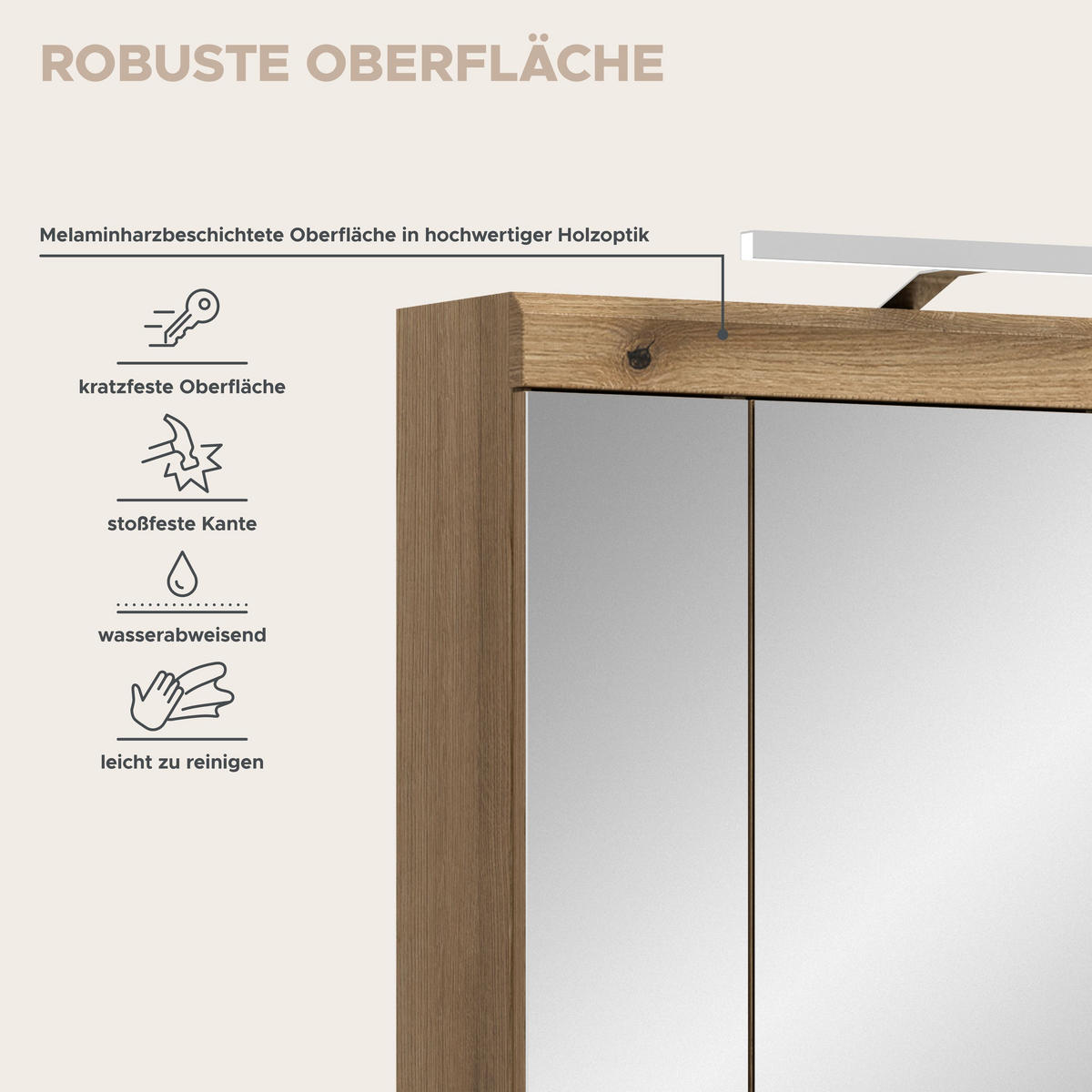 SPIEGELSCHRANK inkl. Bel. SCOUT (B/H/T: ca. 60/79/18 cm) in Evoak Oak Nachbildung/Spiegelglas - Eichefarben, Holzwerkstoff (60/79/18cm)