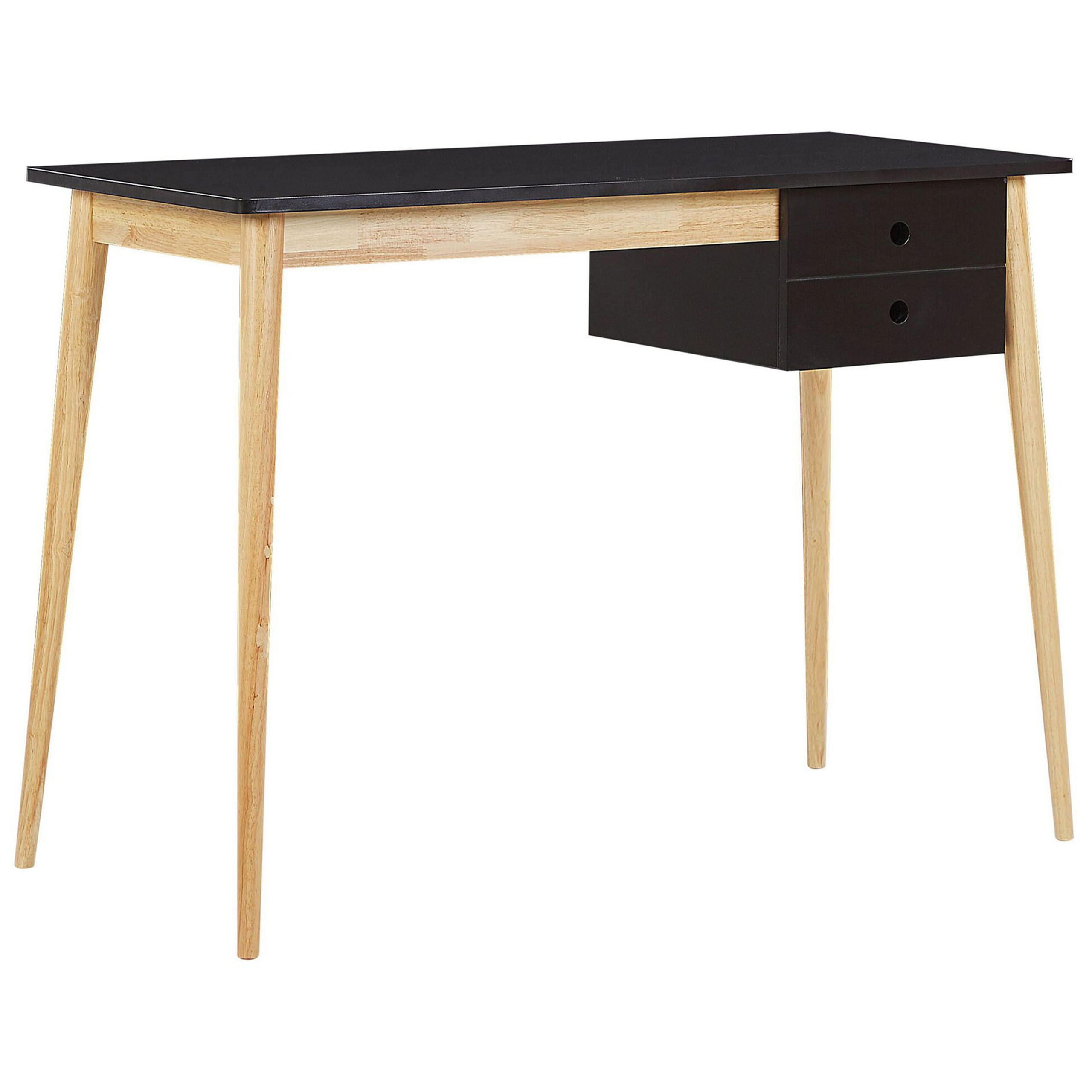 SCHREIBTISCH schwarz/heller Holzfarbton 106/48/77 cm Ebeme - Schwarz, Holzwerkstoff (48/106/77cm) - Beliani