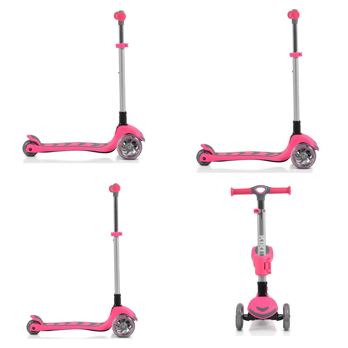 KINDERROLLER Kiki 2 in 1 rosa Höhe einstellbar 4 blinkende PU-Räder, klappbar - Rosa, Metall (59.5/24/61cm)