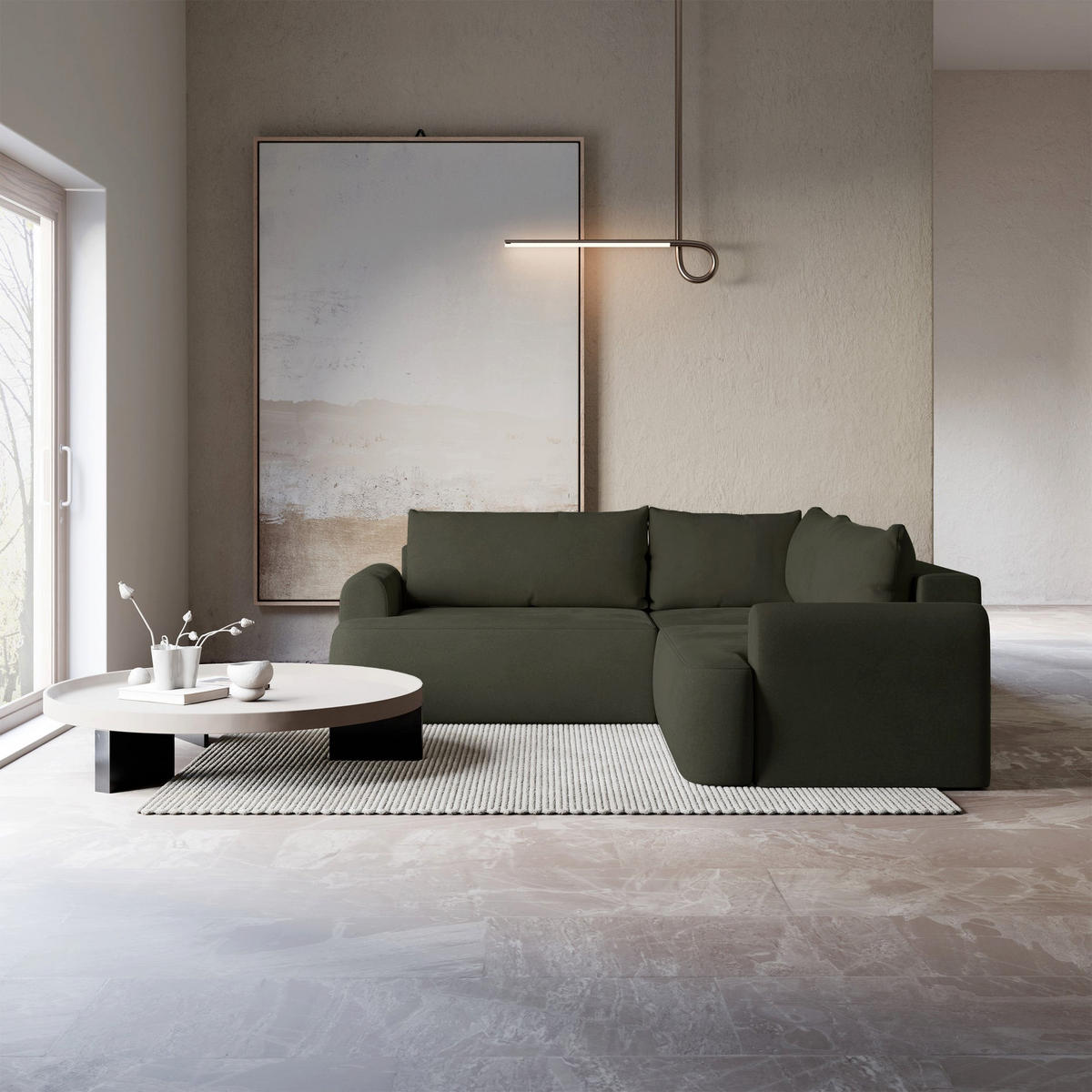 ROHOVÁ POHOVKA Ovo Béžový manšestr univerzální s úložným prostorem - černá/olivově zelená, textil/plast (245/245cm) - Selsey