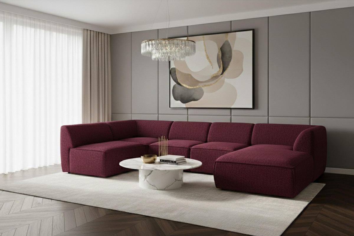WOHNLANDSCHAFT MOVO - modulares Ecksofa Bordeaux – modernes Design und flexible Gestaltung, rechts - Dunkelgrün/Bordeaux, Kunststoff/Textil (156/78/345cm) - KS Home Concept