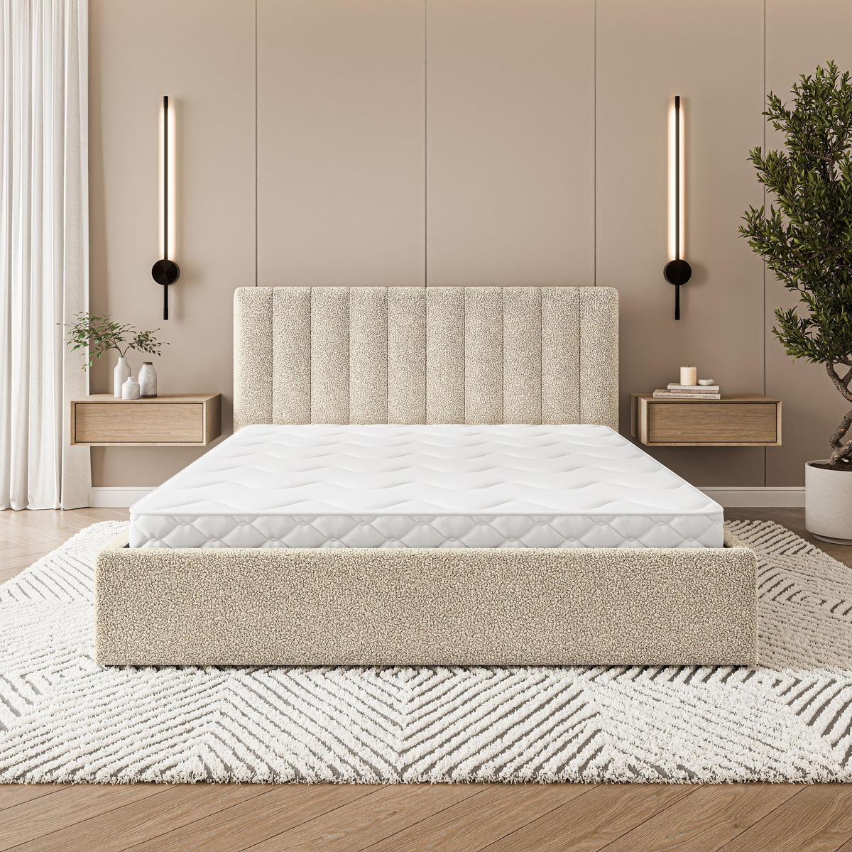 POLSTERBETT DEMERA Q 180x200 cm mit Bettkästen - Creme - Creme, Holz (180/200cm) - MASSENO