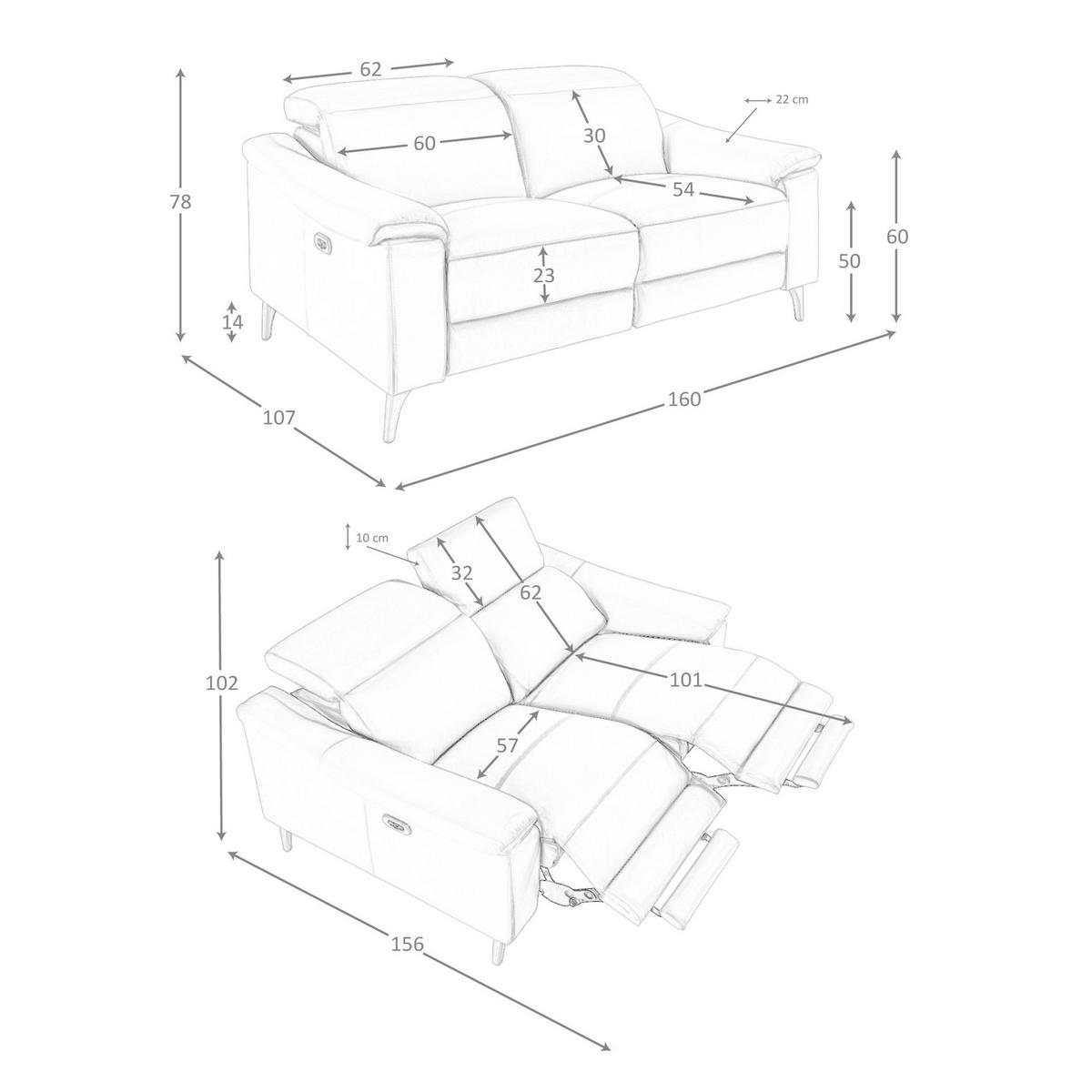 SOFA 2-Sitzer-Relax-Sofa aus taupefarbenem Leder 160/104/102 cm - Grau/Honig, Leder (160/102/104cm) - ANGEL CERDA