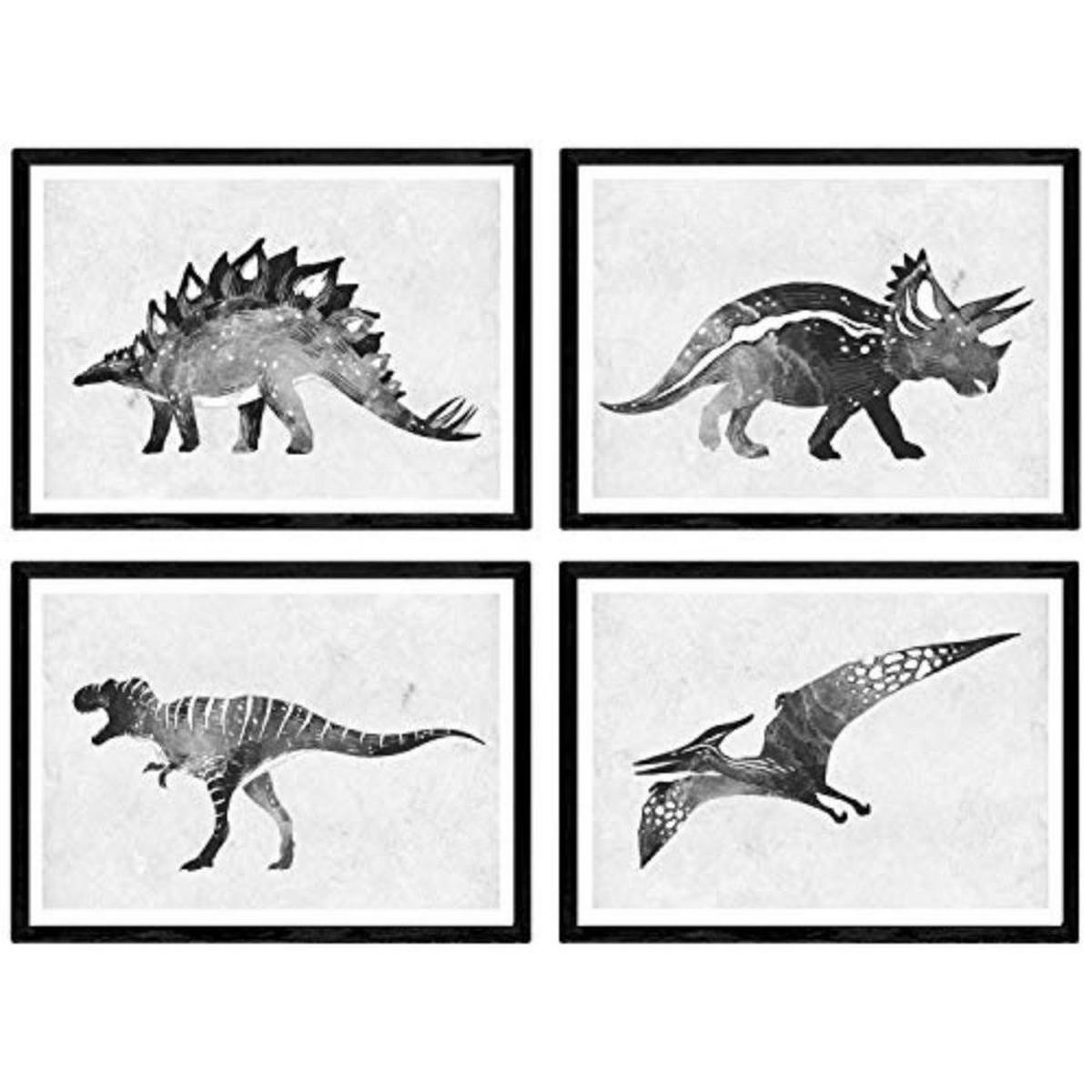 POSTER Set mit 4 schwarze Dinosaurier A3 Rahmenlos - Klar, Papier (29.7/3cm) - Nacnic