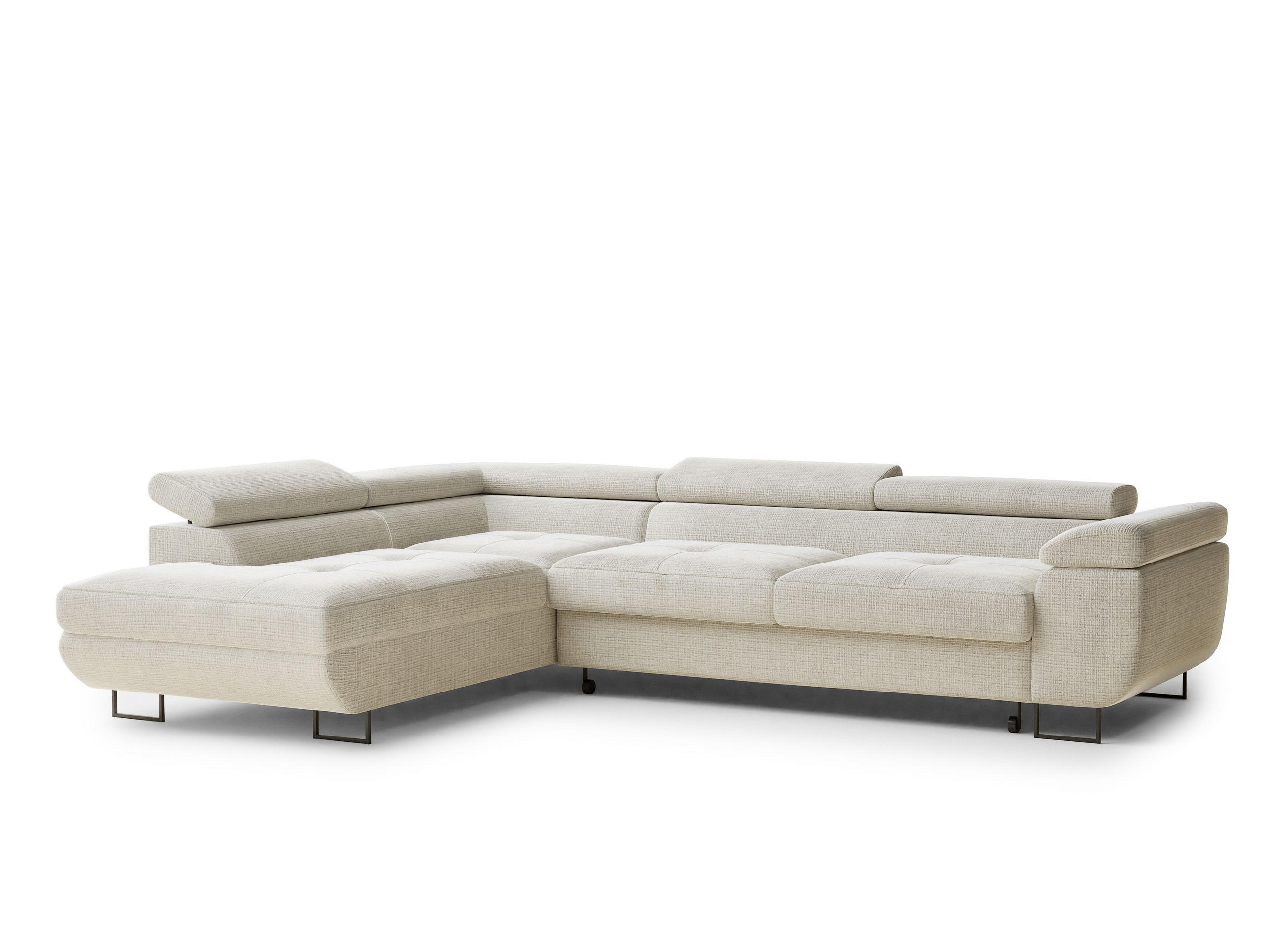 ECKSOFA Concord Beige grau Chenille-Stoff - Links Seite - Greige/Schwarz, Holz/Holzwerkstoff (203/277cm) - Maison de Reve