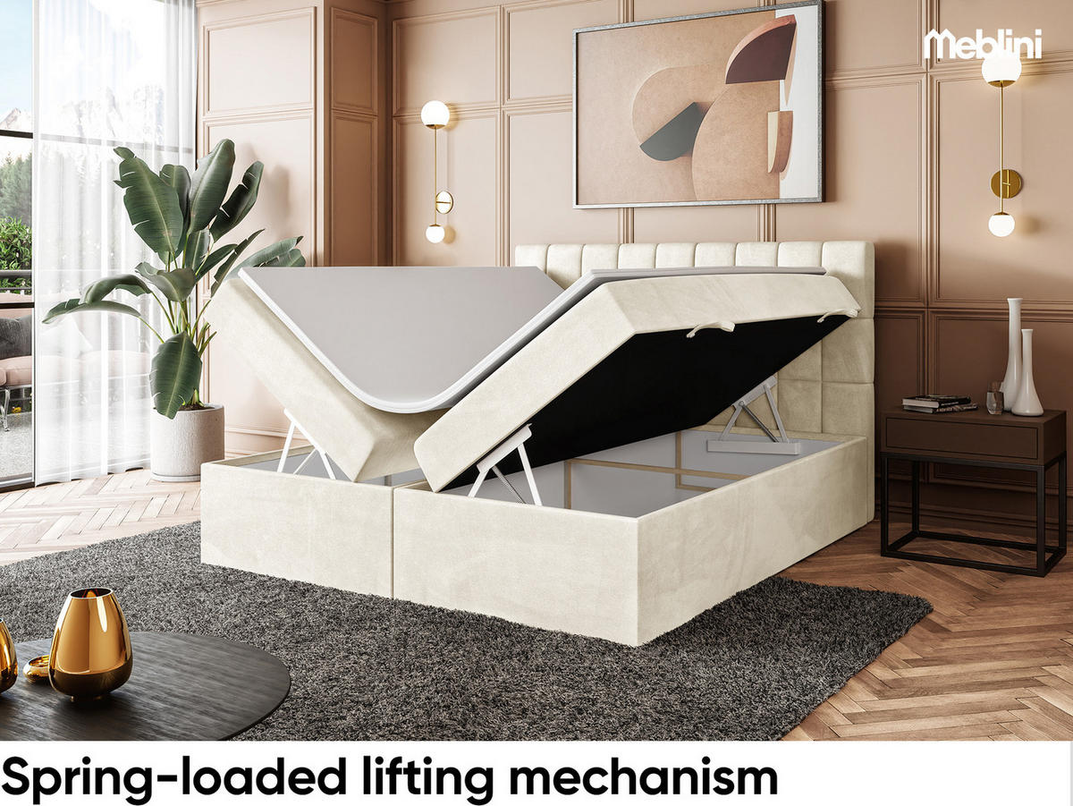 BOXBETT LUKAS 160x200 cm in Creme Samt - Creme/Schwarz, Holz/Holzwerkstoff (160/200cm) - Meblini