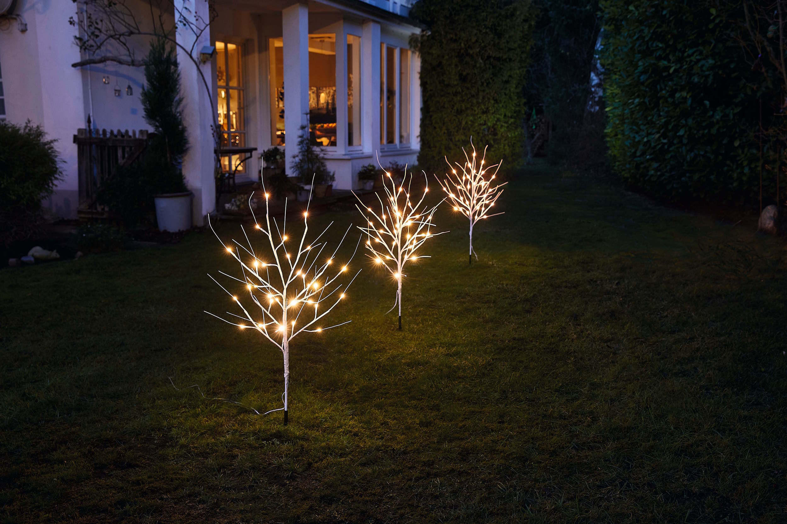 LED-STRÄUCHER Birkenoptik - 85 cm hoch mit 3x32 warmweißen LEDs, elastische Zweige und Timerfunktion für festliche Weihnachtsdeko - Weiß, Kunststoff (35/35/85cm) - Northpoint