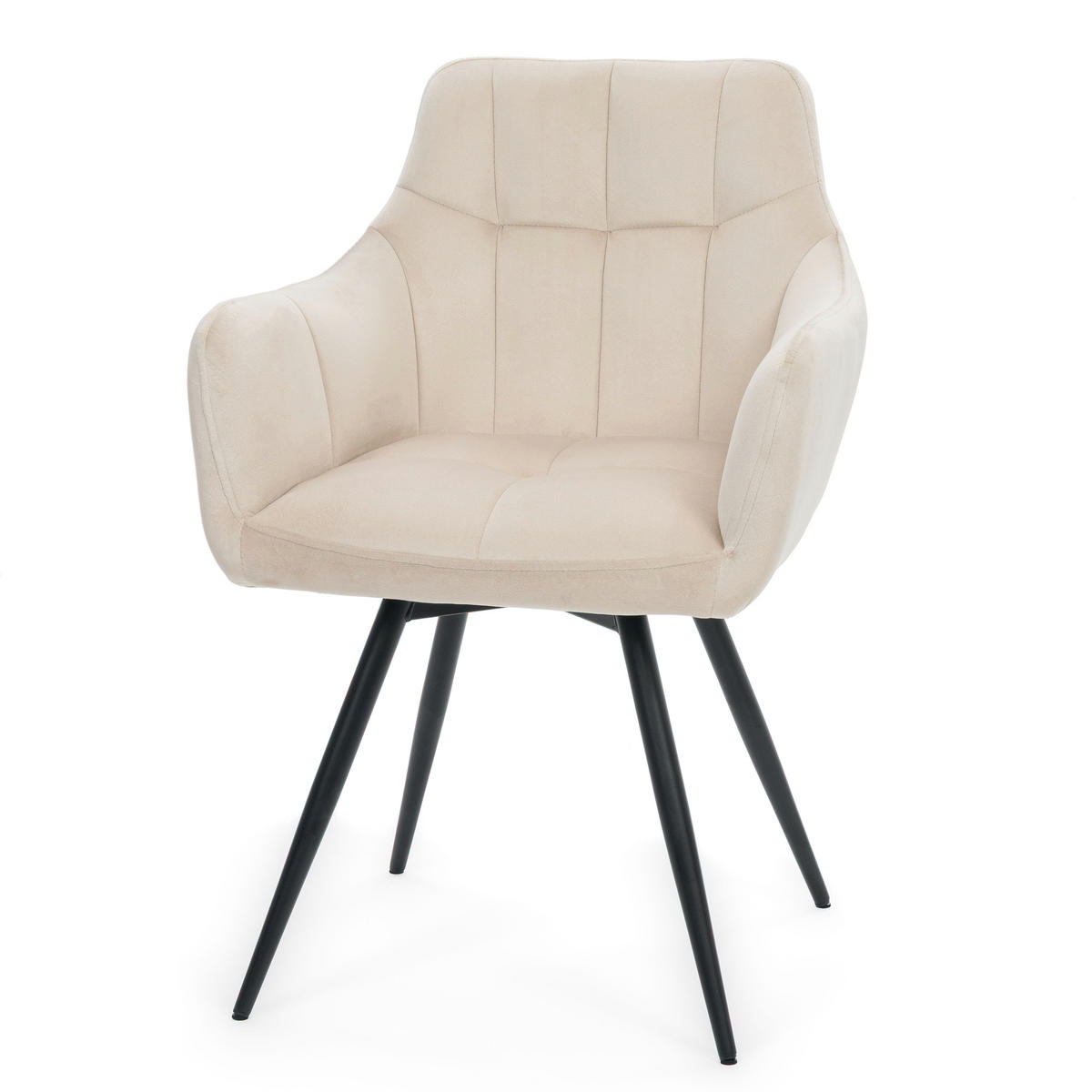STUHL FANO drehbar gepolsterter mit Steppung - beige - Velour - Ecru/Schwarz, Textil/Metall (58/83/59cm) - NEW HOME