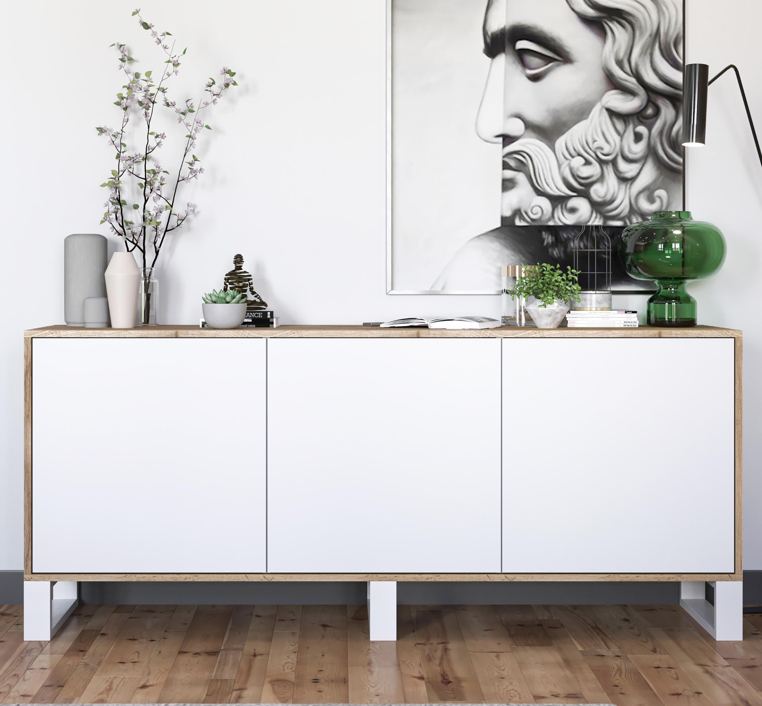 KOMMODE Apollo 3D Eiche wotan Weiß Matt 168/72/35 cm - Weiß, Holzwerkstoff/Metall (168/72/35cm) - Meble Lindner