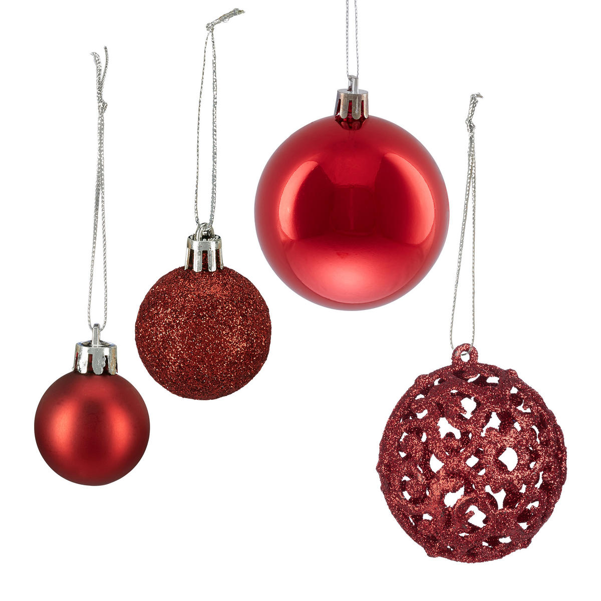 WEIHNACHTSKUGELN-SET 50-tlg. - Rot, Kunststoff (6/7/6cm) - Relaxdays