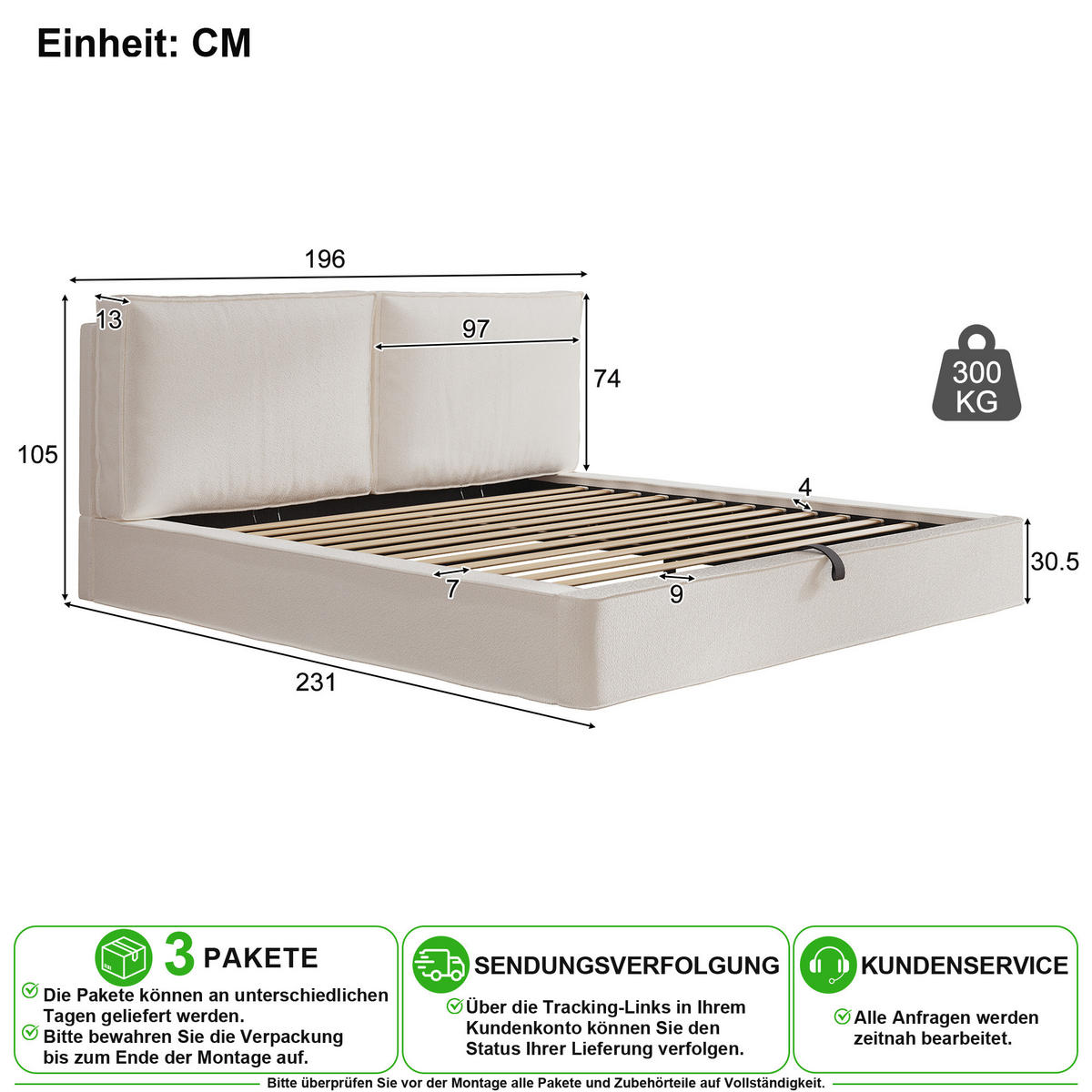 POLSTERBETT 180/200 cm in Beige mit Bettkasten Bouclé - Beige, Holzwerkstoff/Textil (180/200cm) - CHICFURN