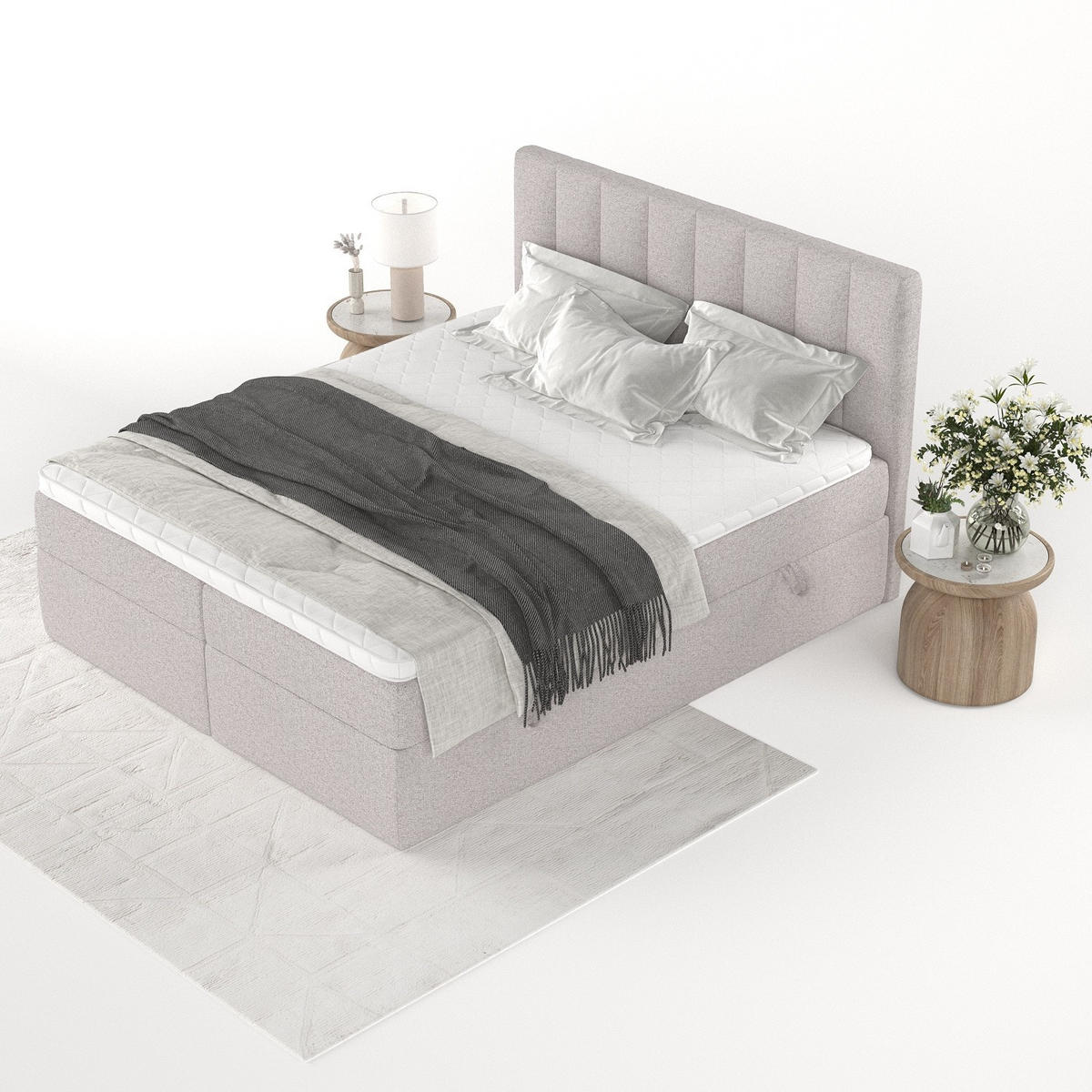 BOXBETT Bari 200/200 cm Beige im Riva Stoff - Beige, Holz/Holzwerkstoff (200/200cm) - AltaBeds