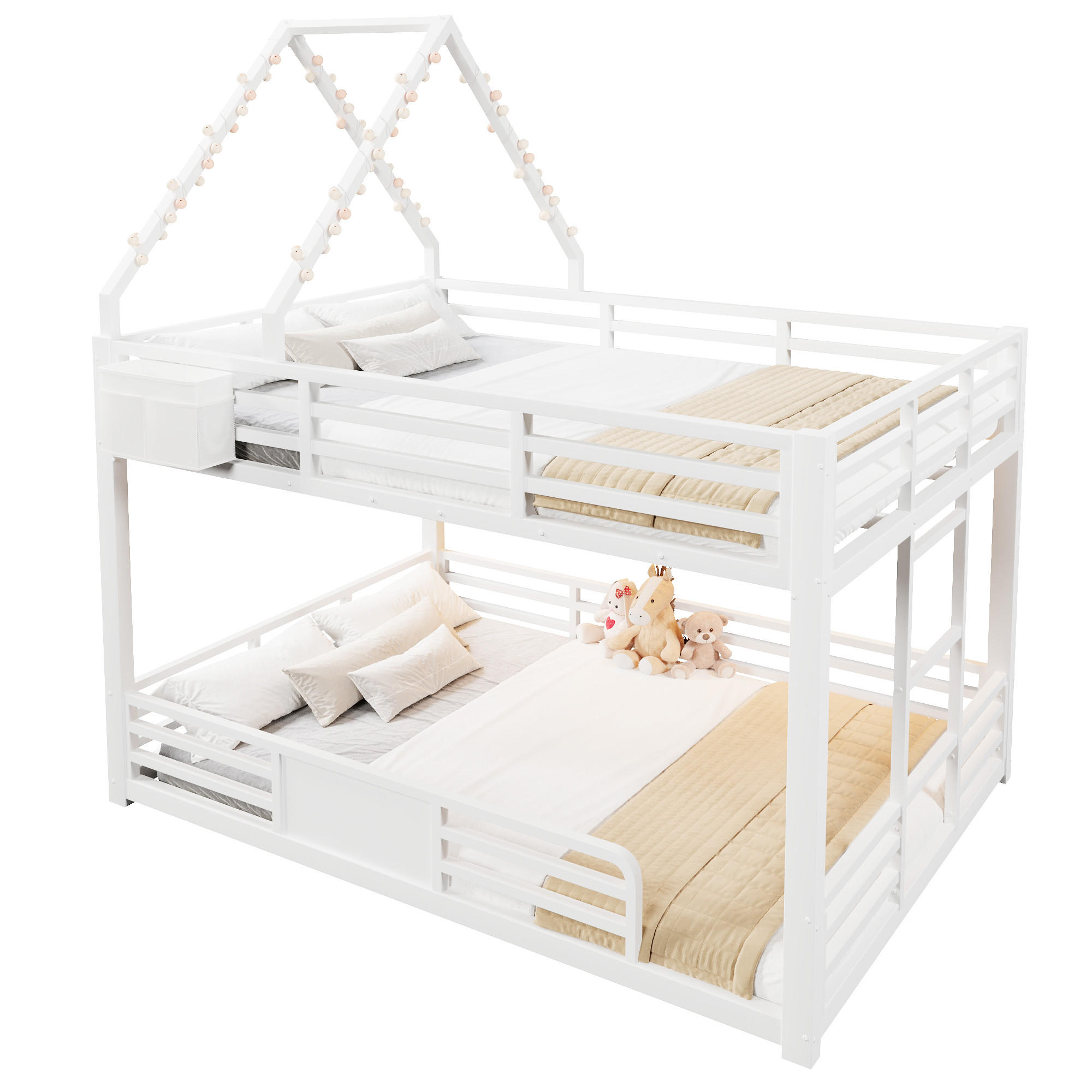 ETAGENBETT 140x200 cm mit LED-Beleuchtung, Hausbett-Design- Weiß - Weiß, Metall (140/200cm) - KOMHTOM