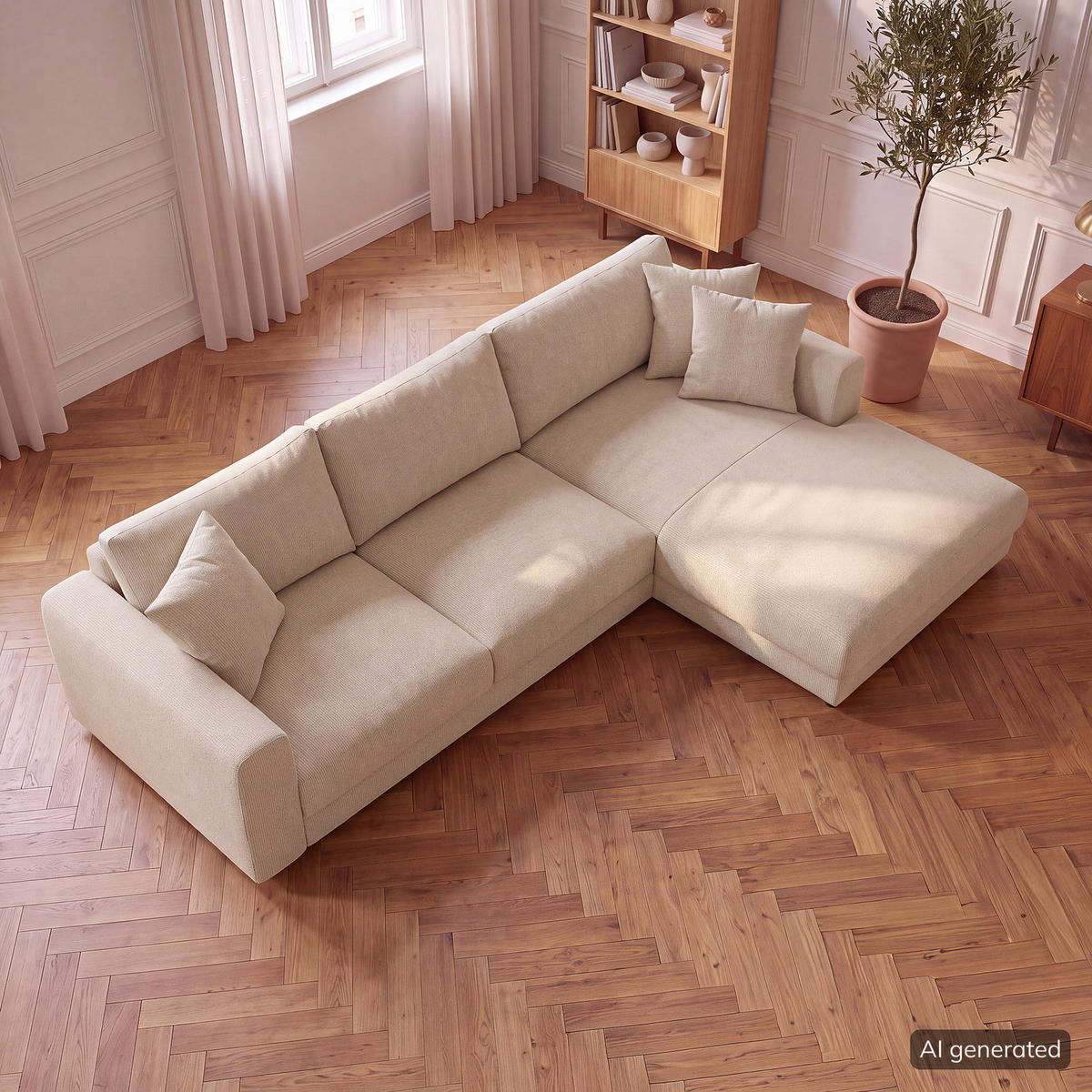 ECKSOFA mit Longchair - Beige/Schwarz, Holz/Kunststoff (286/183cm) - home24