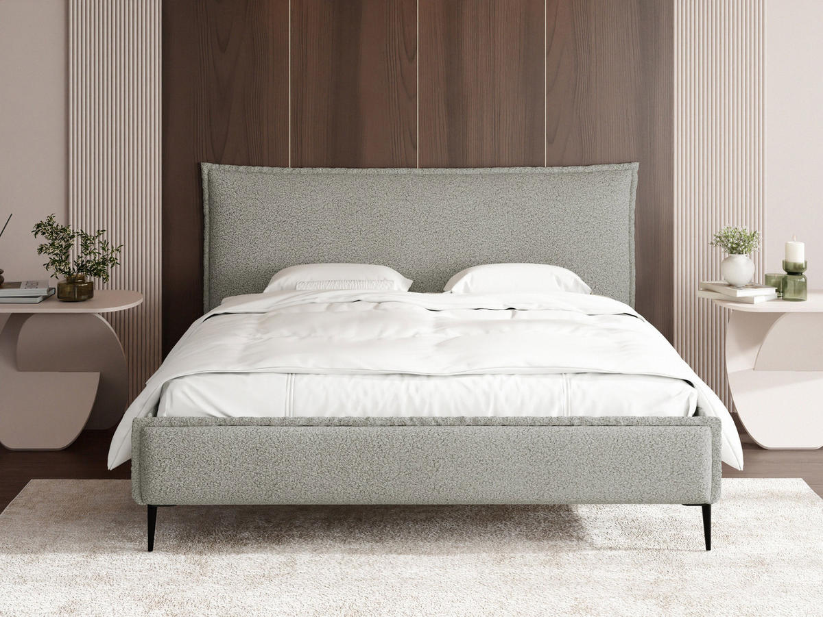 POLSTERBETT Pillow Rise mit Bettkasten, Lattenrost & hohen Metallfüßen in Hellgrau Bouclé 120x200 cm - Birkefarben/Hellgrau, Holz/Textil (120/200cm) - WFL GROUP