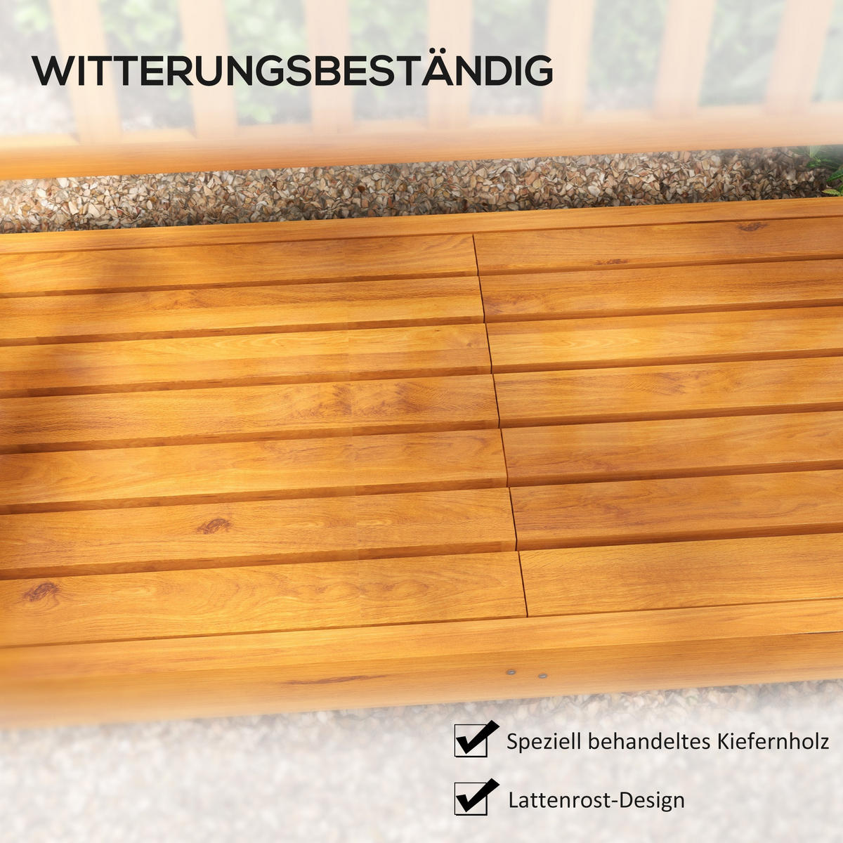 GARTENBANK, 3-Sitzer, mit Tisch, mit Armlehne, für Balkon, Terrasse, Holz, Hellbraun - Braun, Holz (56/91/153cm) - Outsunny