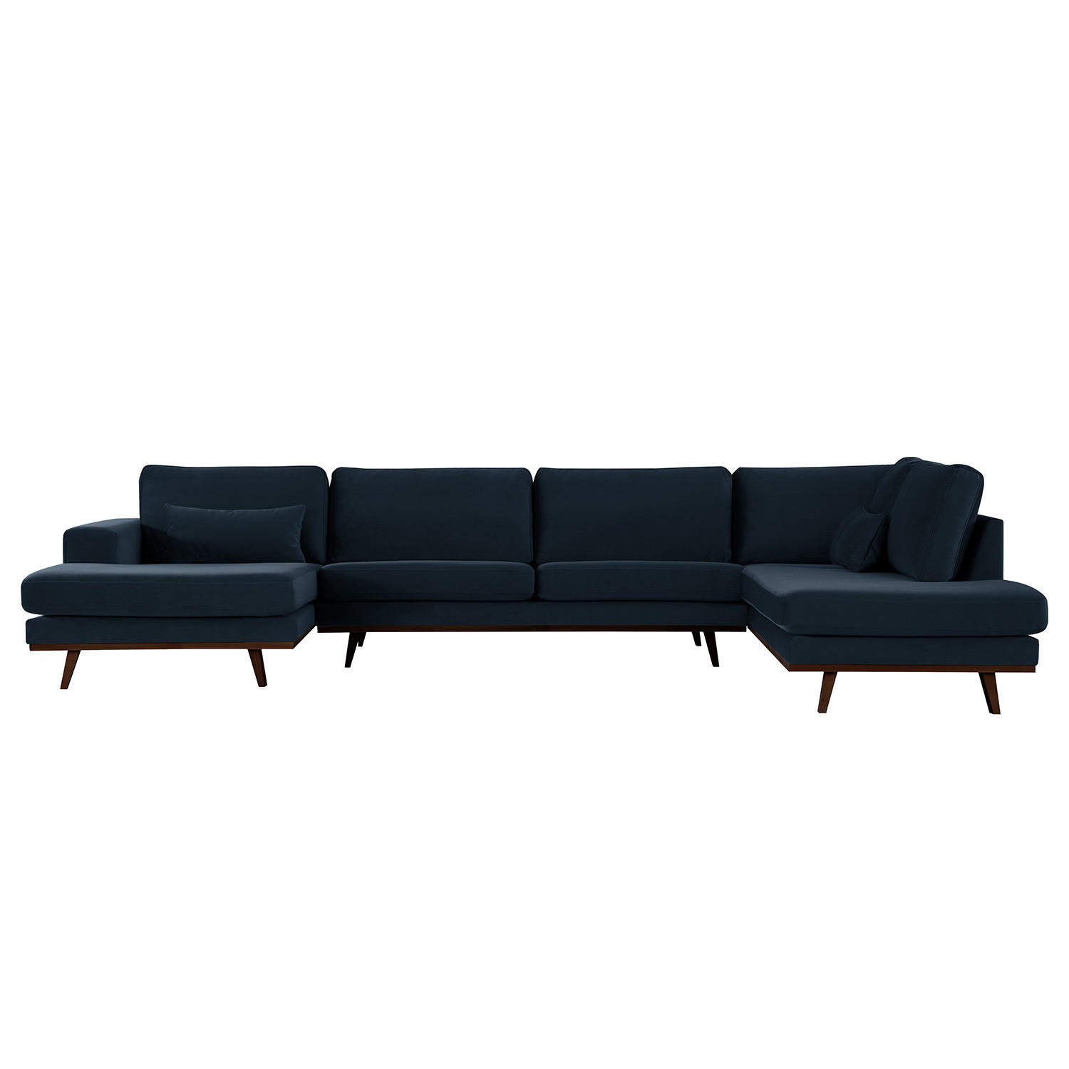 WOHNLANDSCHAFT mit Longchair - Buchefarben/Dunkelblau, Textil (371/81/219cm) - home24