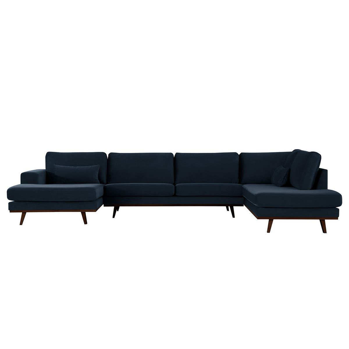 WOHNLANDSCHAFT mit Longchair - Buchefarben/Dunkelblau, Textil (371/81/219cm) - home24