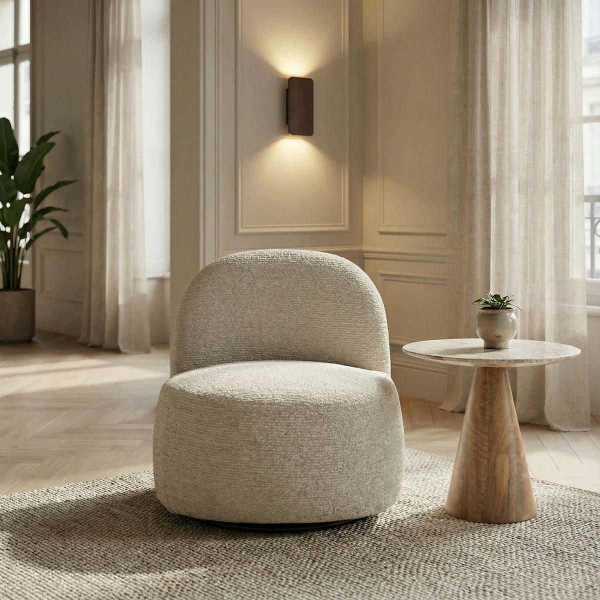 DREHSESSEL aus geripptem Chenillegewebe - Ecru - Ecru, Textil (67/69/74cm) - Drawer