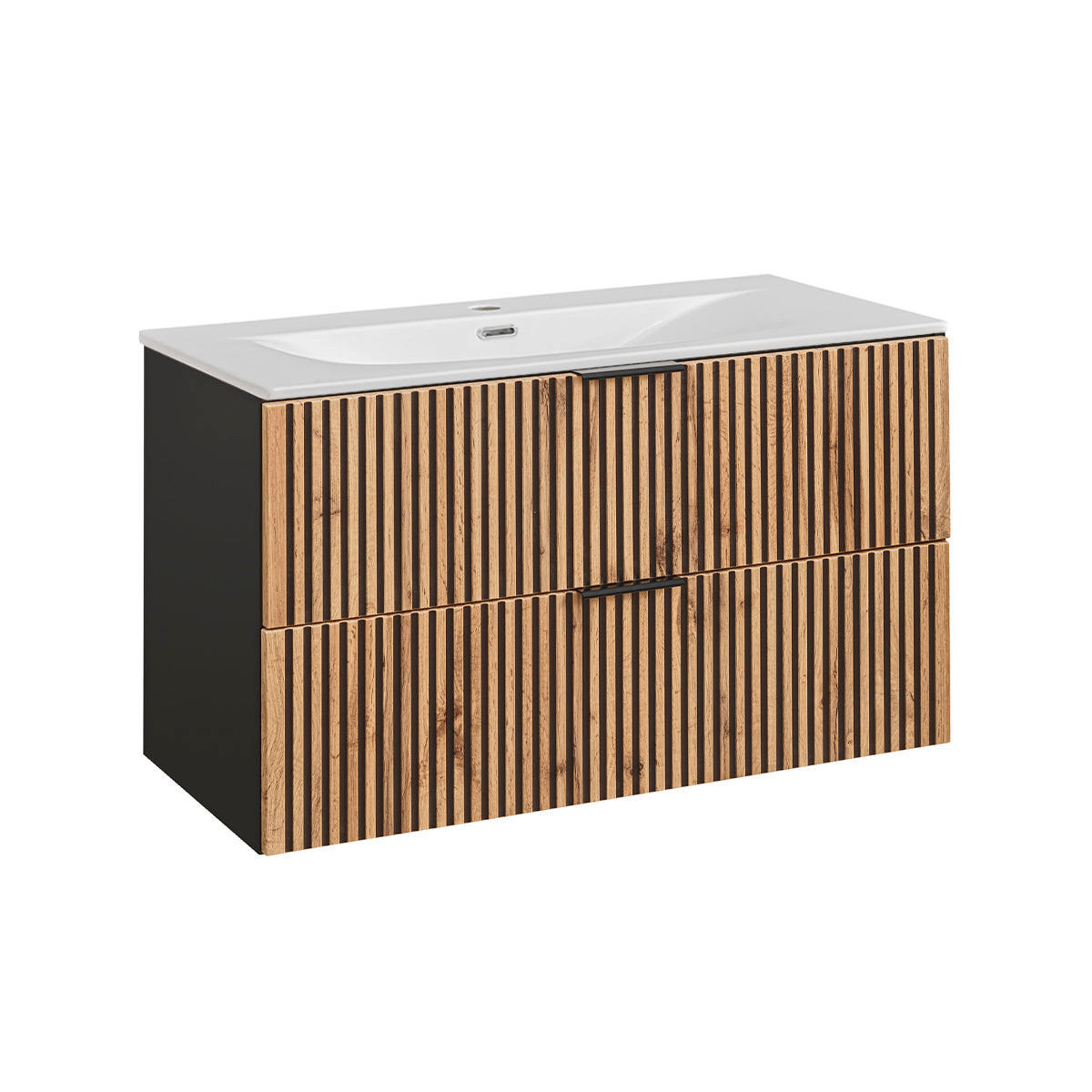BADMÖBEL 100.2cm Gaia 2er-Set Holz in Eichenoptik und Schwarz - Schwarz, Holzwerkstoff (100.2/57/46cm) - Petits-meubles