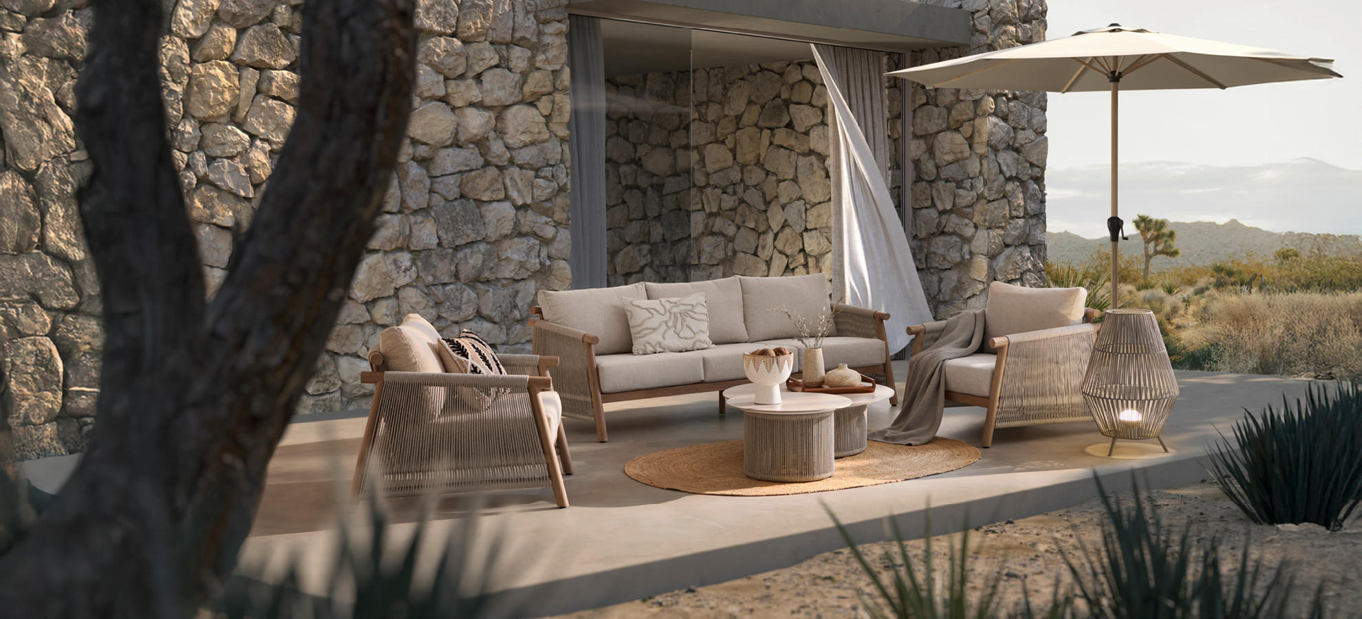 Záhradný nábytok, vonkajšia sedacia súprava, slnečník