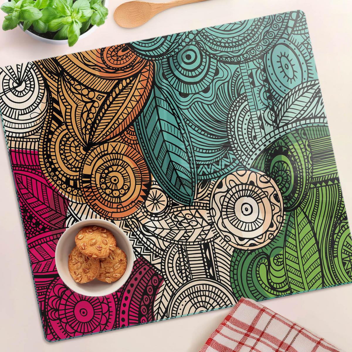 GLASPLATTE 60x52 cm Abstrakte Federn - Multicolor, Glas (60/0.4/52cm) - TULUP