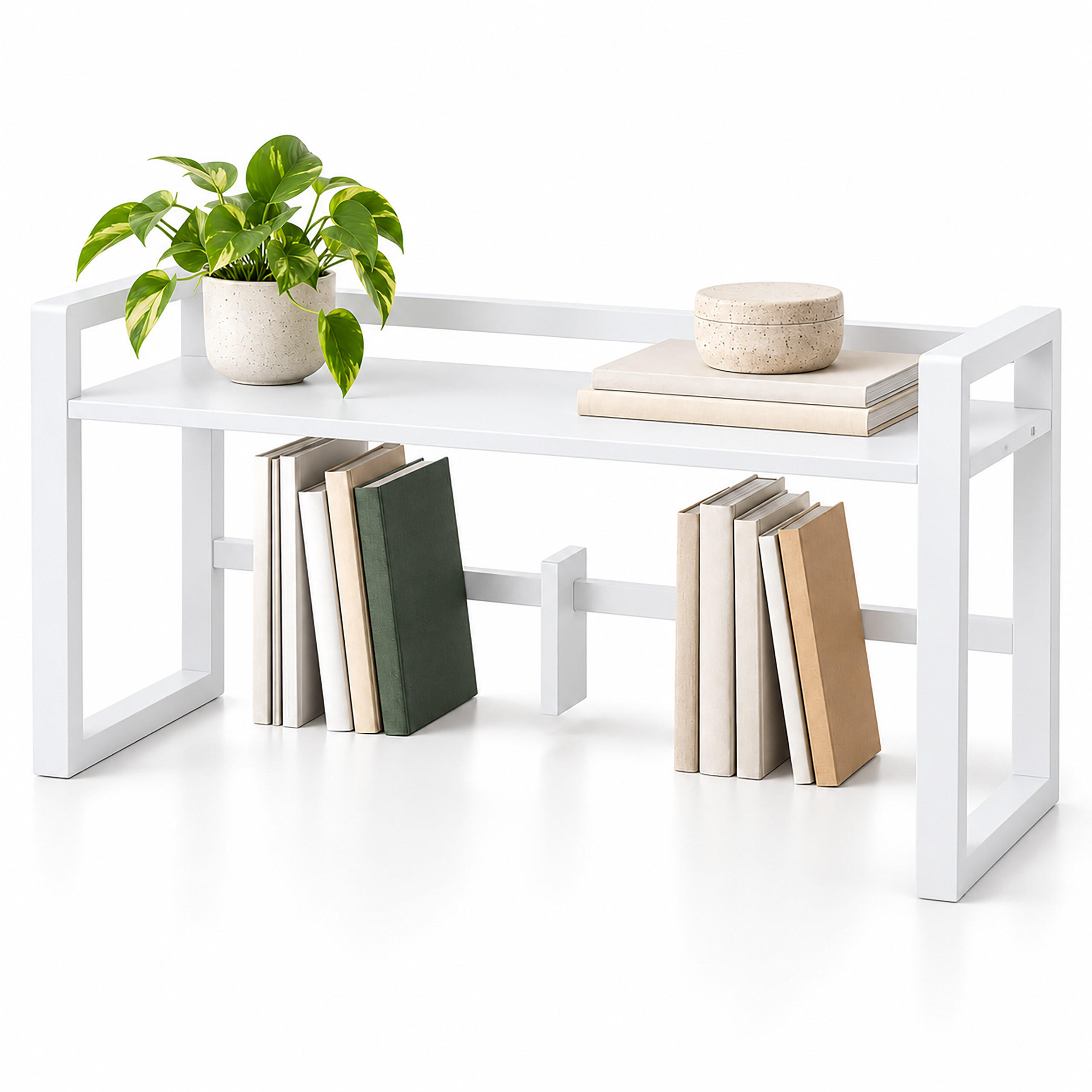 Relaxdays REGÁL Bílý bambus nastavitelná zarážka na knihy 66 cm