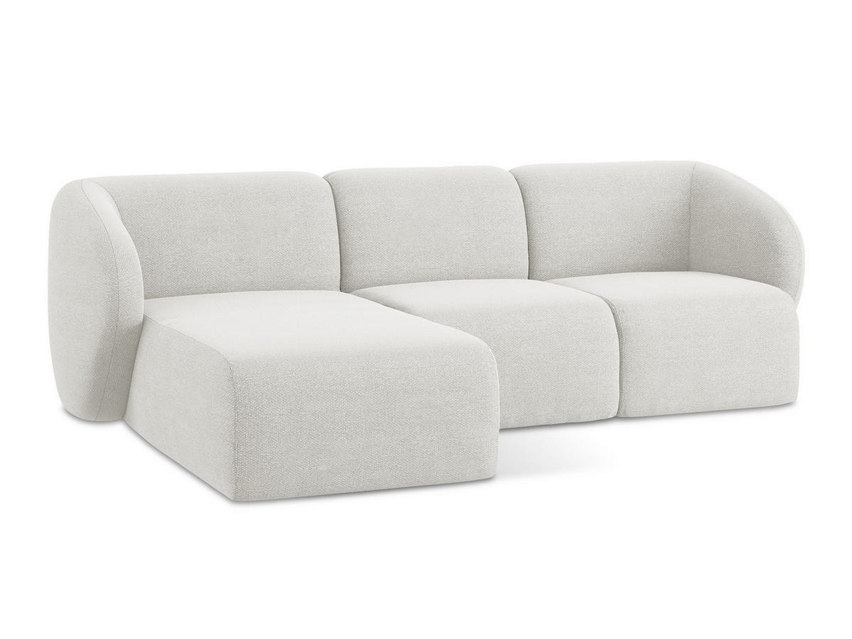 ECKSOFA Links Bouclé Stoff Weiß - Schwarz/Weiß, Holzwerkstoff/Kunststoff (248/166cm) - Makamii