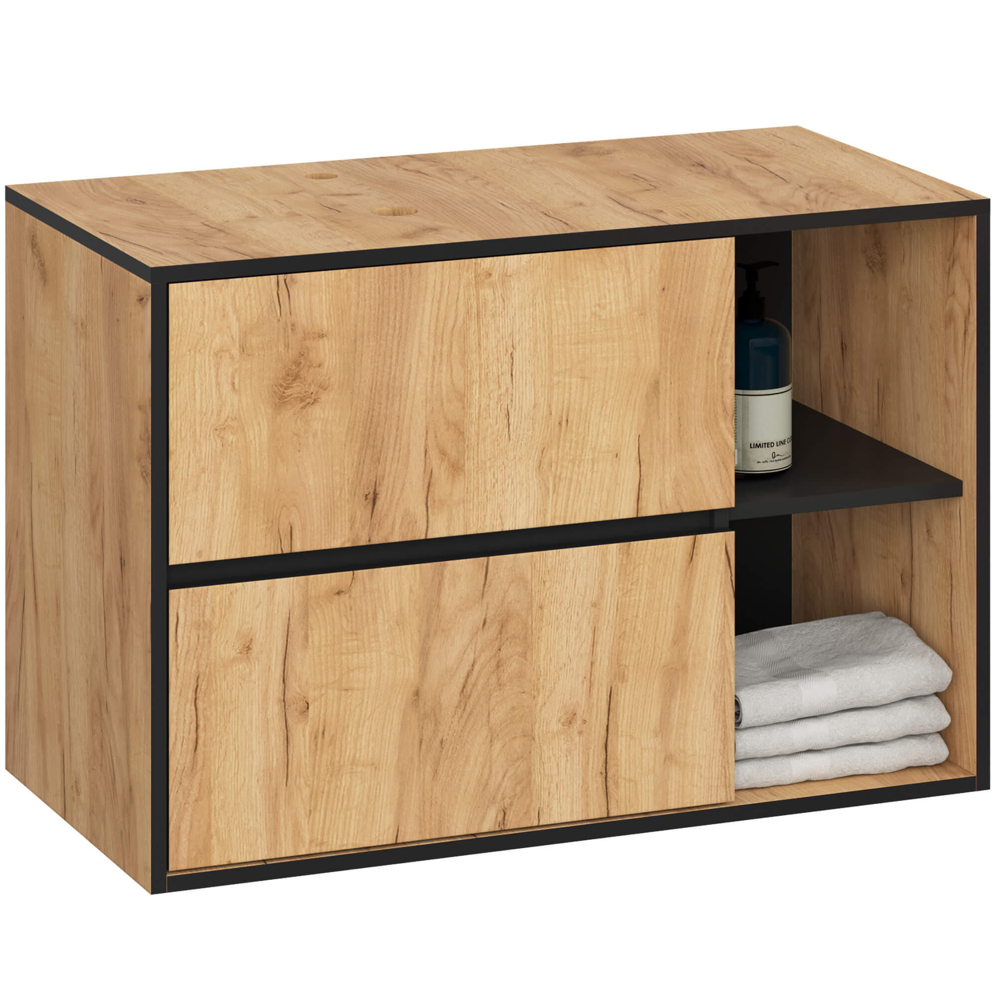 Akord Waschbeckenunterschrank Eiche, Schwarz 90x60x45.5 cm