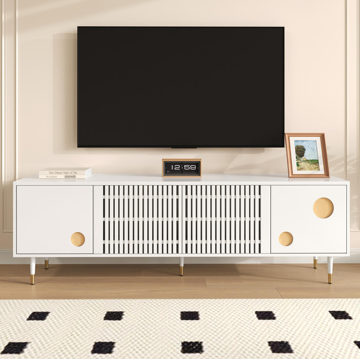 TV-LOWBOARD 170/36/54 cm mit 4 Türen und Kabeldurchlass in Weiß - Weiß, Holzwerkstoff (170/54/36cm) - BEAOK