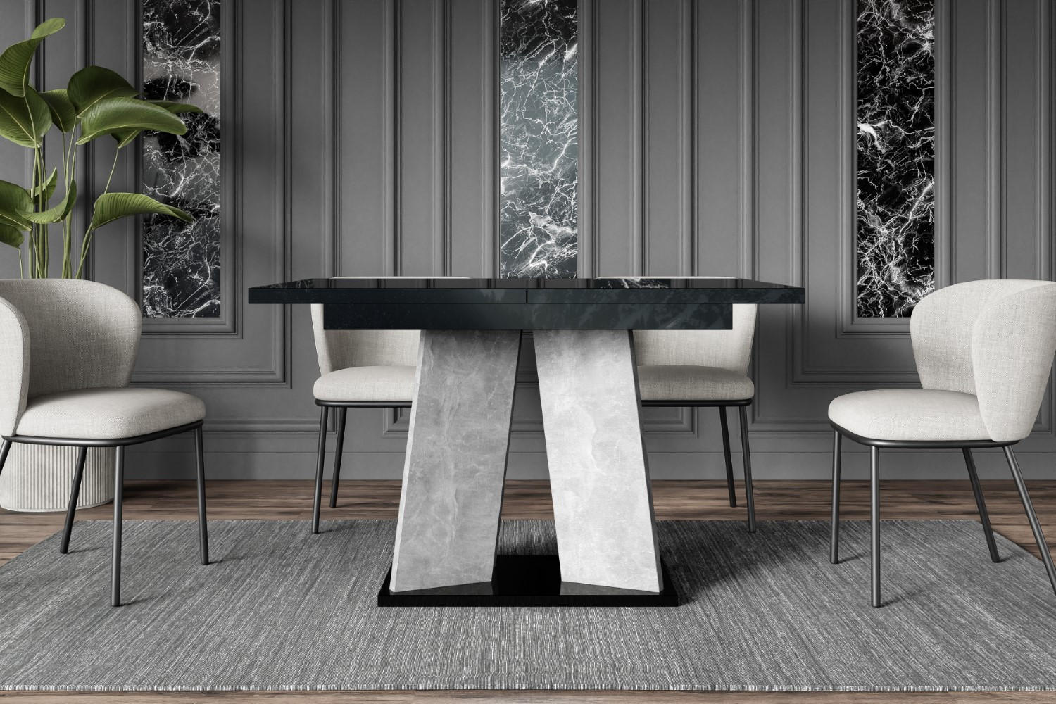 ESSTISCH ausziehbar 120 -160x90x75 cm - Hochglanz Schwarz/Betonoptik - UFOM - Schwarz Hochglanz, Holzwerkstoff (120/90/75cm) - ALTDECOR